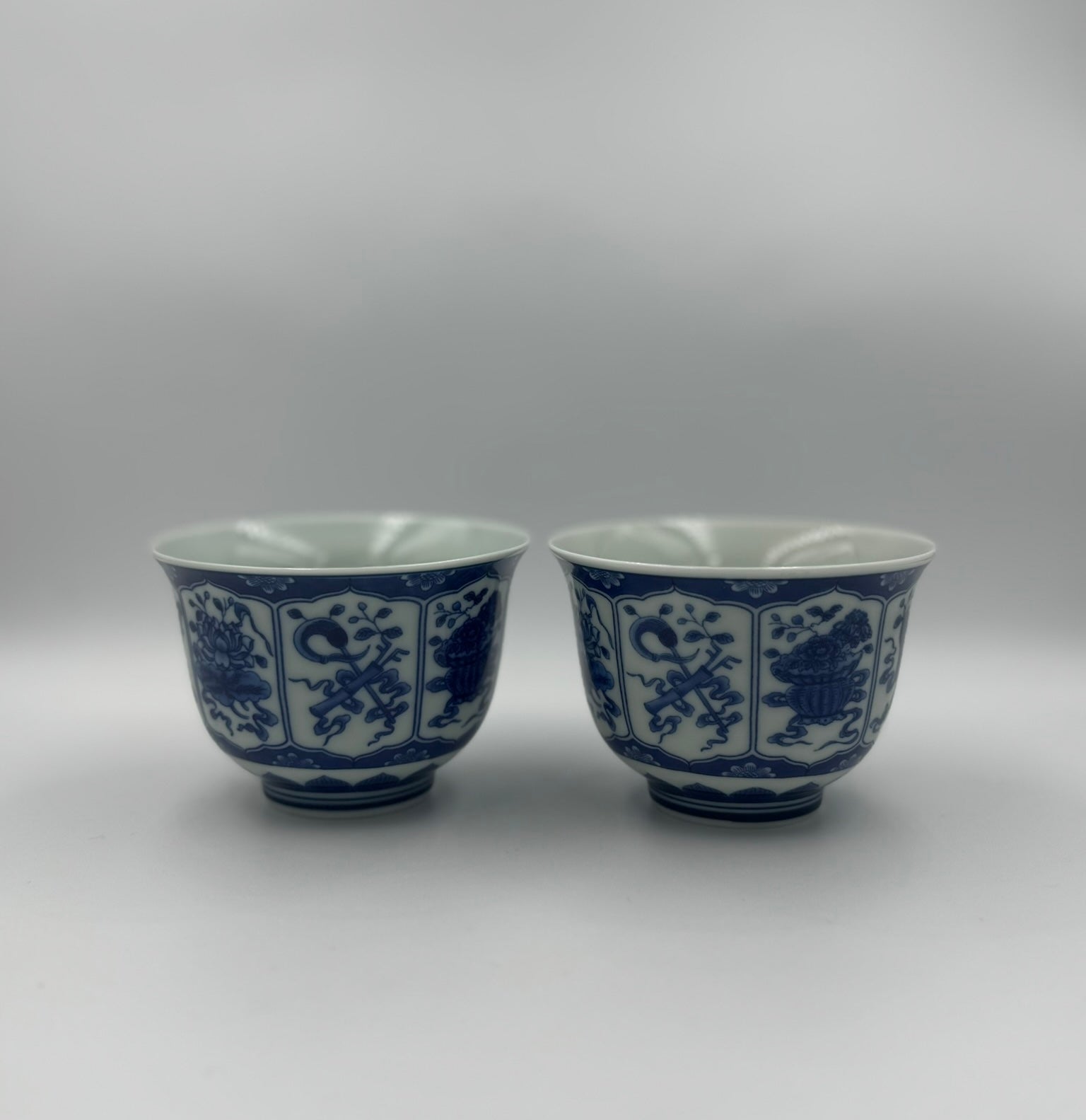 Antique Chinese Blue & White Yongzheng Style Tea Cups (2 pcs)