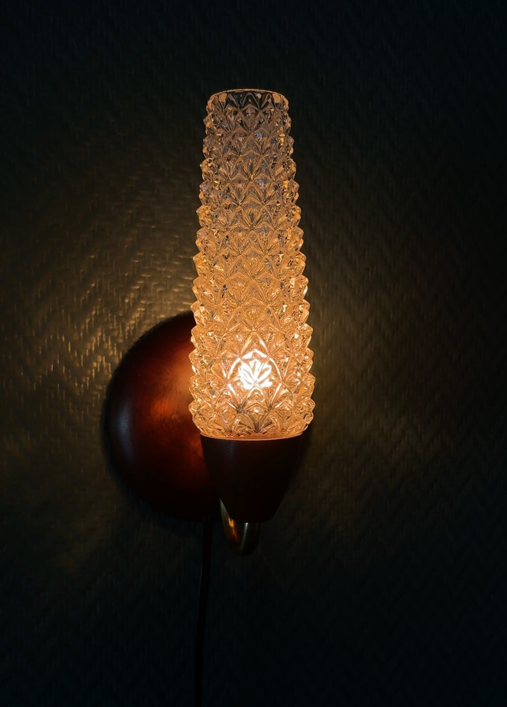 MCM Danish Teak & Amber Spike Glass Wall Lamp