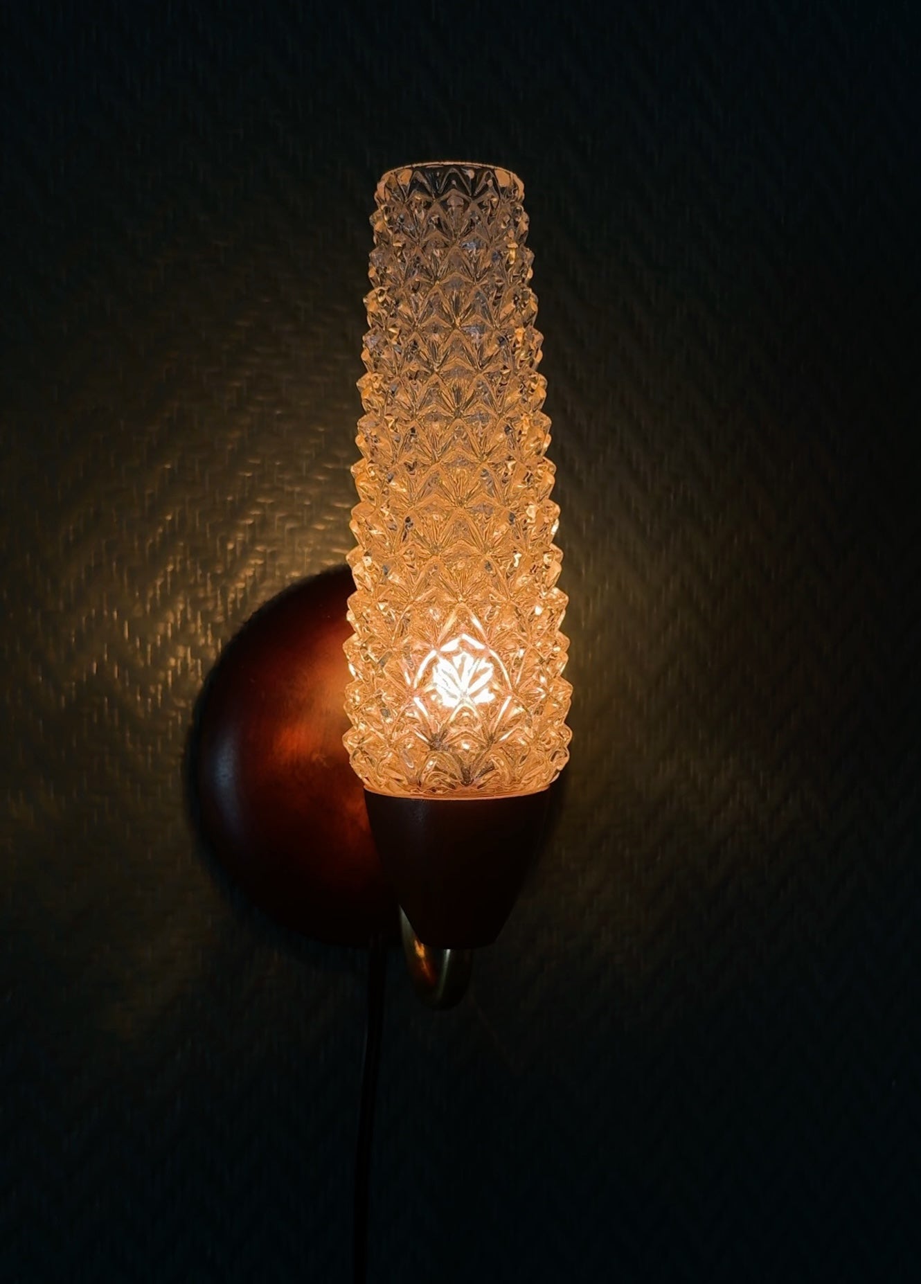 MCM Danish Teak & Amber Spike Glass Wall Lamp