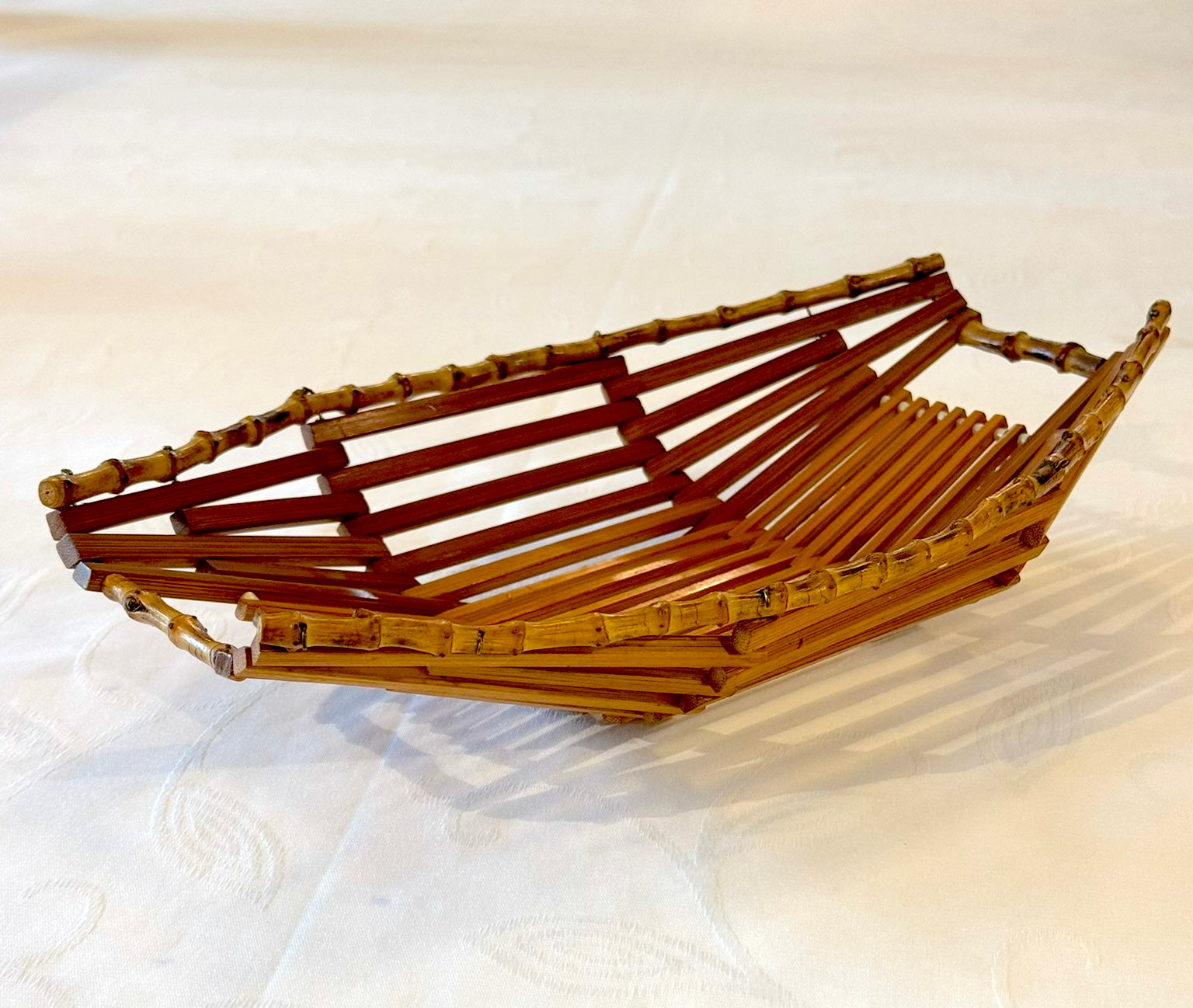 Vintage Handcrafted Bamboo Fruit Basket