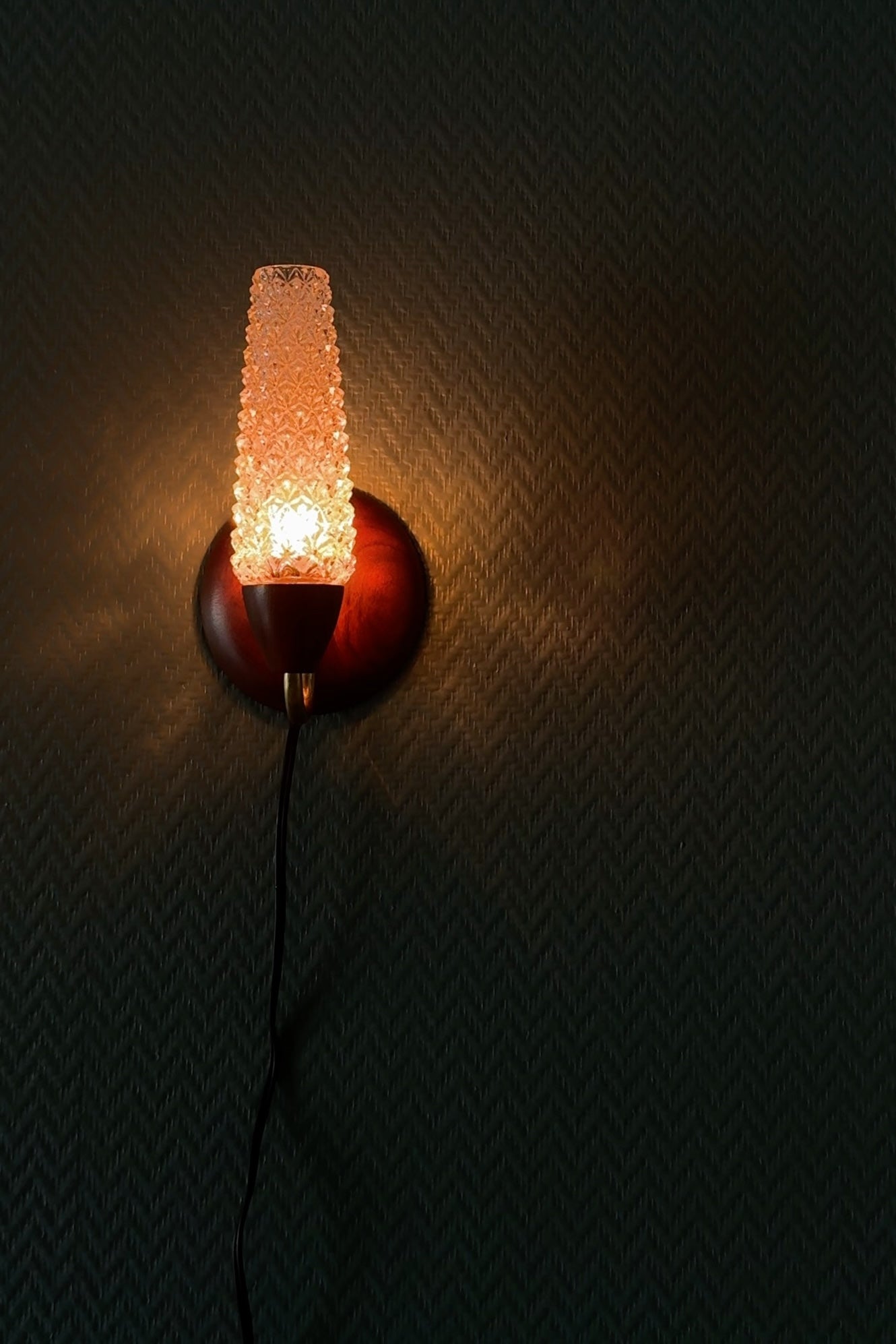 MCM Danish Teak & Amber Spike Glass Wall Lamp