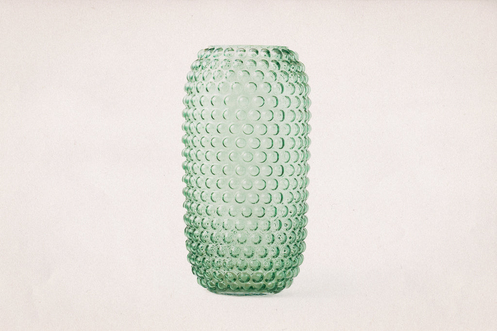 Emerald Bubble – 1960s Mid-Century Hobnail Glass Vase