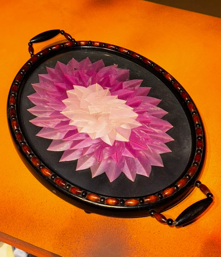1970s Mexican Feather Art Tray with Beaded Handles – Handmade