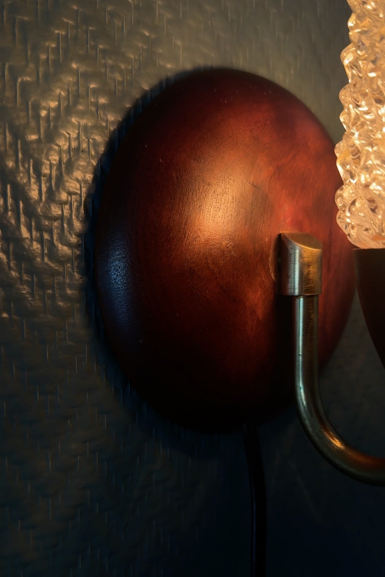 MCM Danish Teak & Amber Spike Glass Wall Lamp