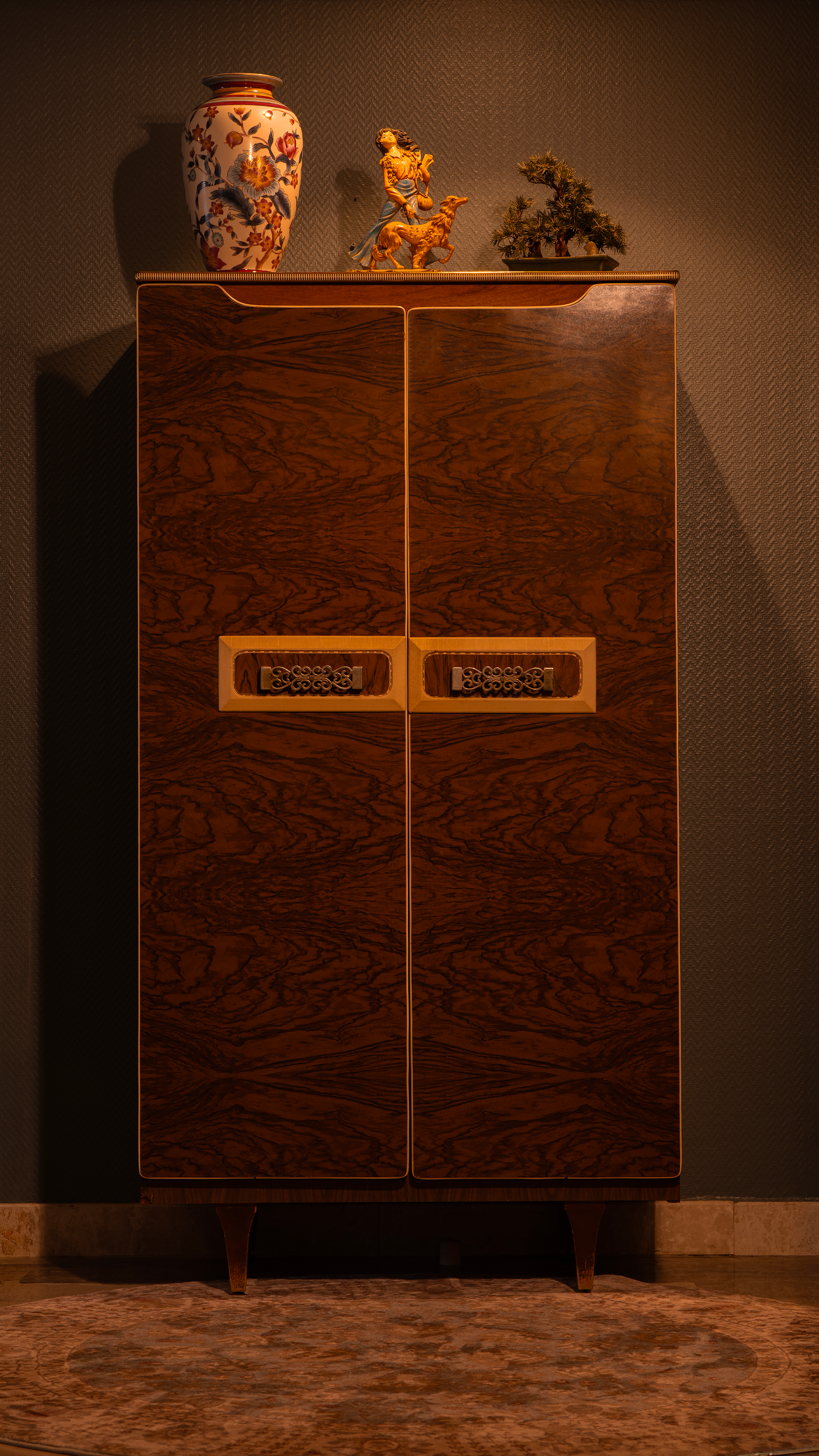 Mid-Century Rosewood Wardrobe with Filigree Brass Hardware
