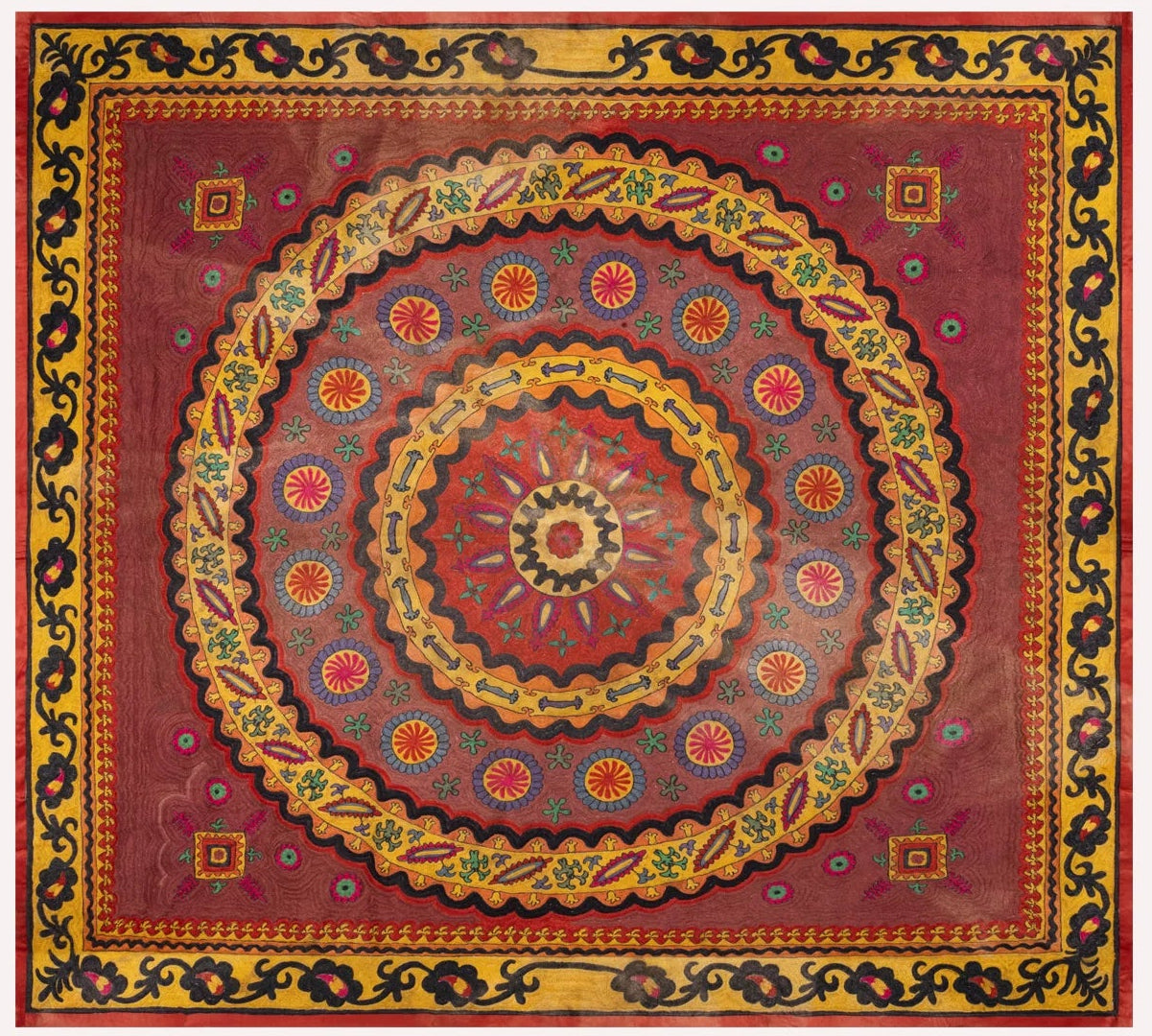 Vintage Hand-Embroidered Suzani Textile Wall Hanging