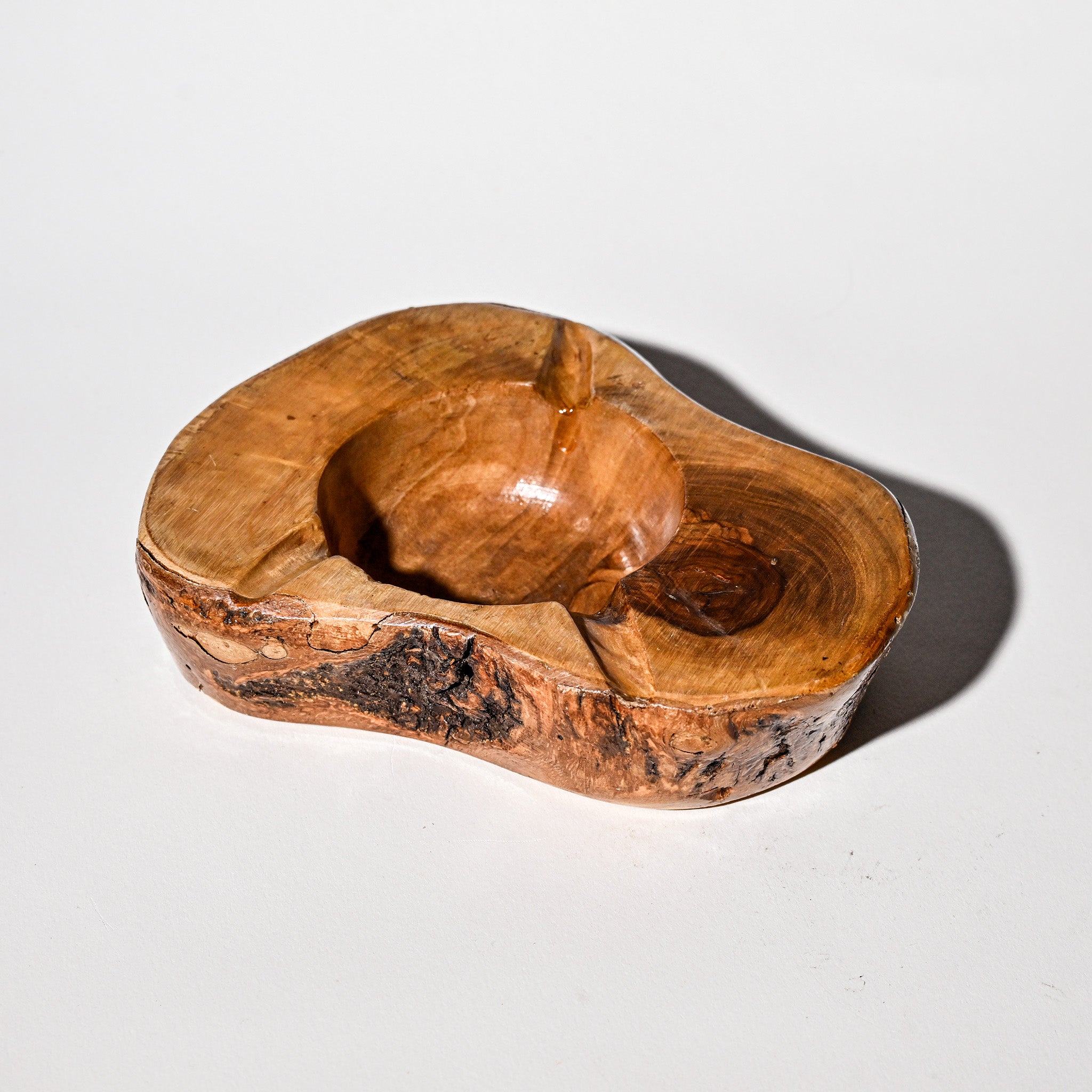 Vintage Hand-Carved Wooden Ashtray 6.5"