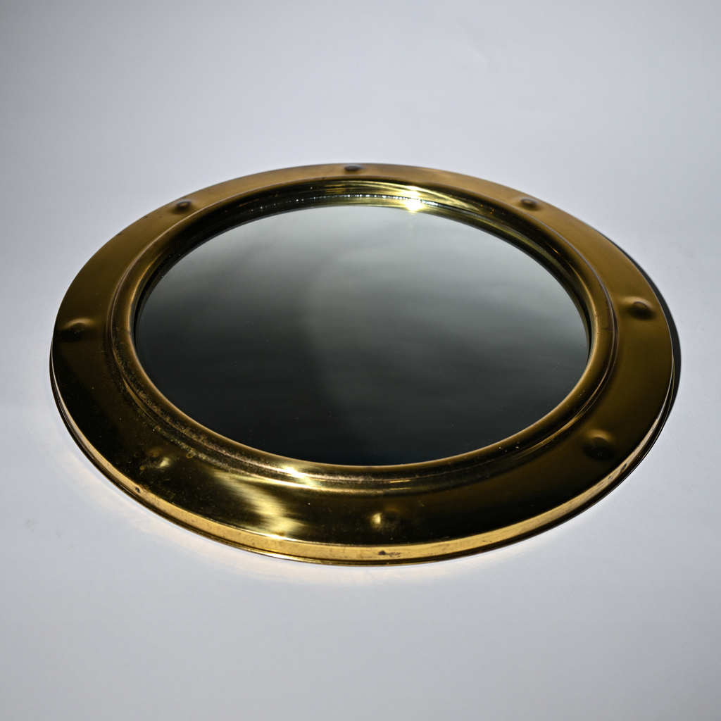 Mid-Century Brass Porthole Mirror with Maritime Rivet Detailing