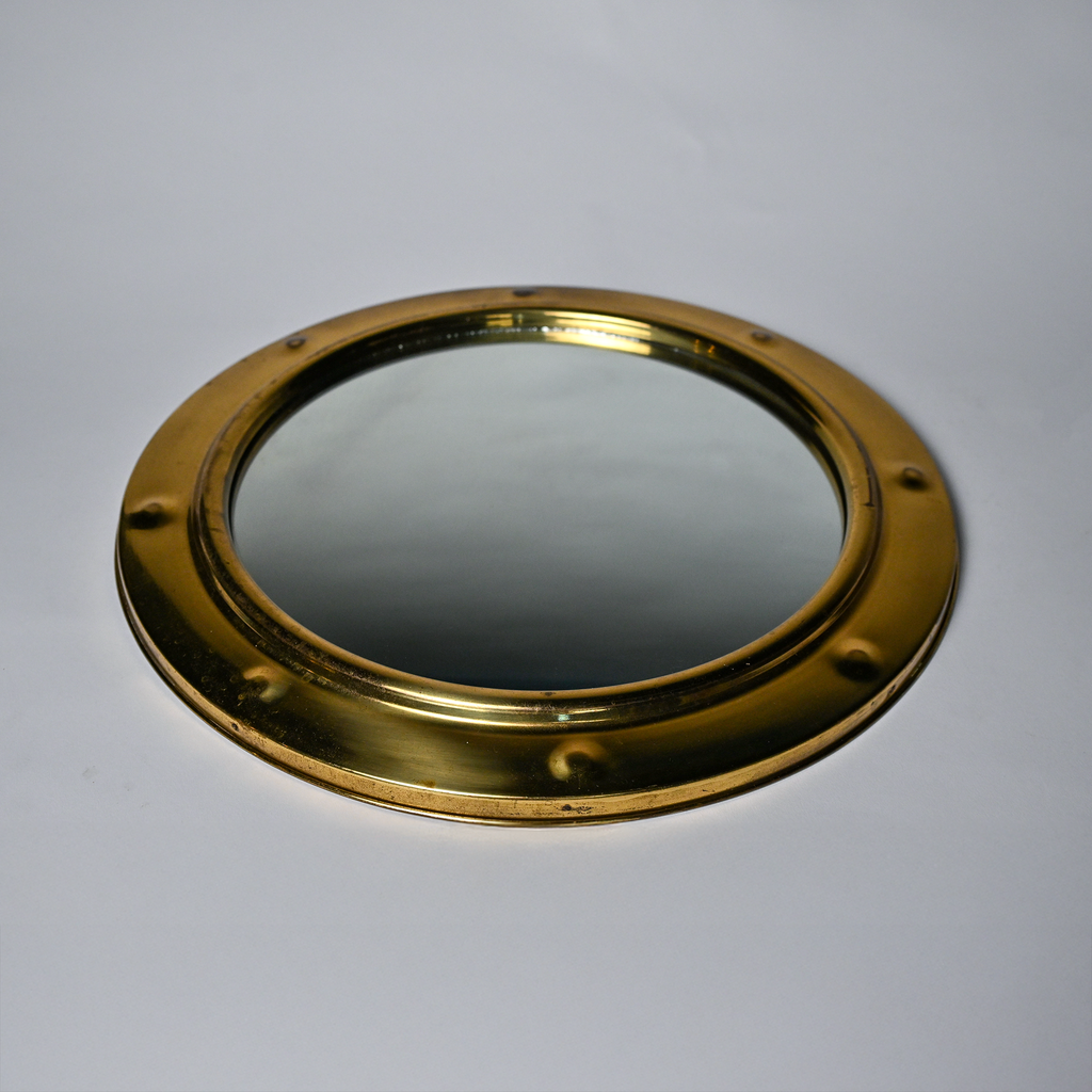 Mid-Century Brass Porthole Mirror with Maritime Rivet Detailing