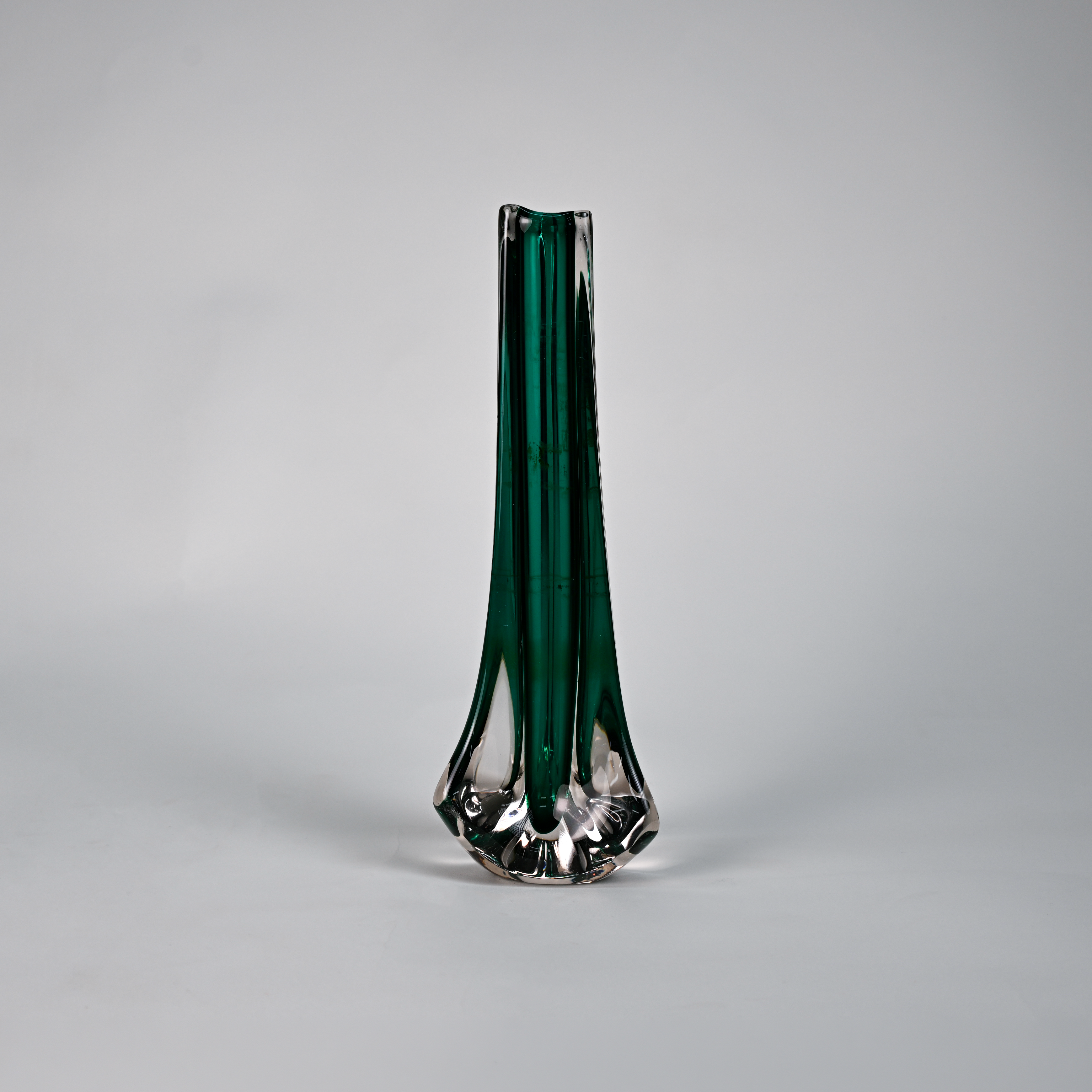 Vintage Whitefriars Green Tricorn Glass Vase
