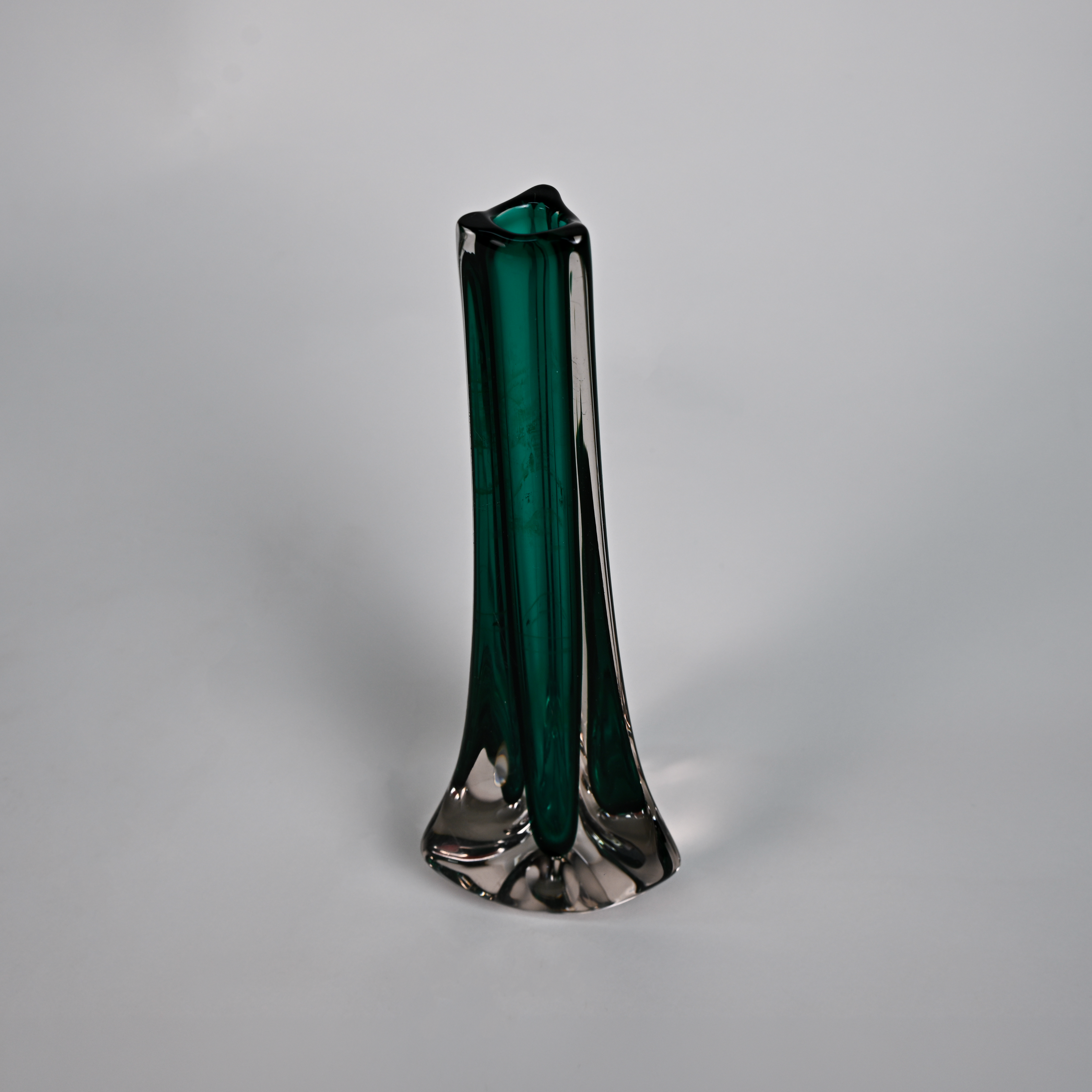 Vintage Whitefriars Green Tricorn Glass Vase