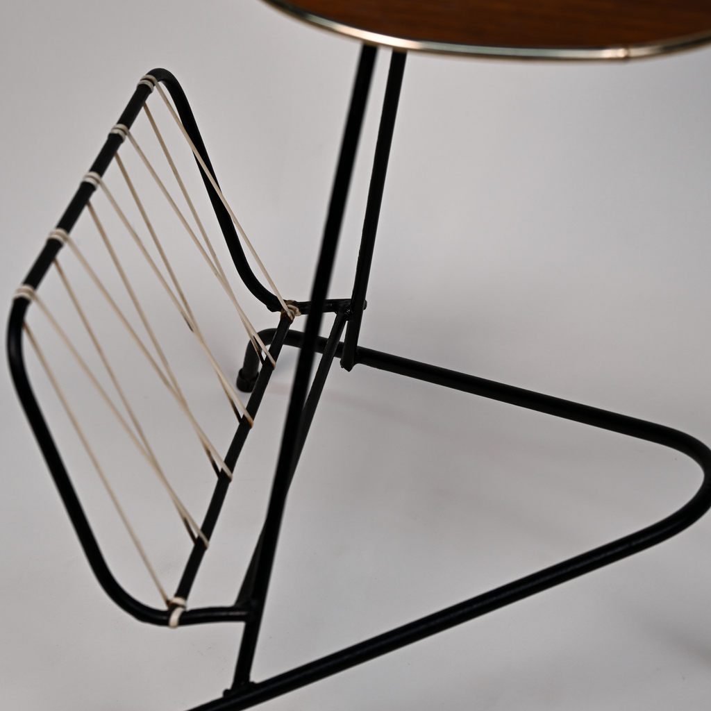 Danish Smoker’s Side Table with Magazine Rack – Teak & Metal