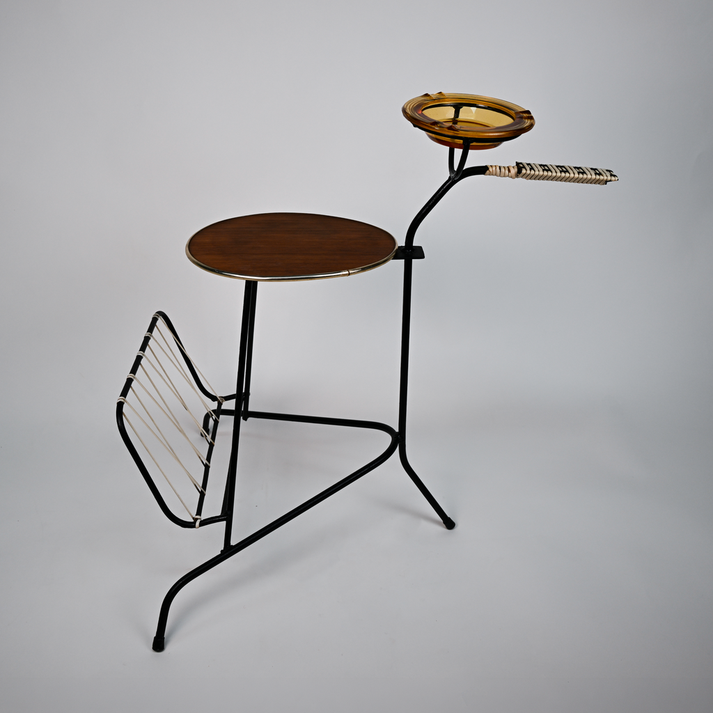 Danish Smoker’s Side Table with Magazine Rack – Teak & Metal