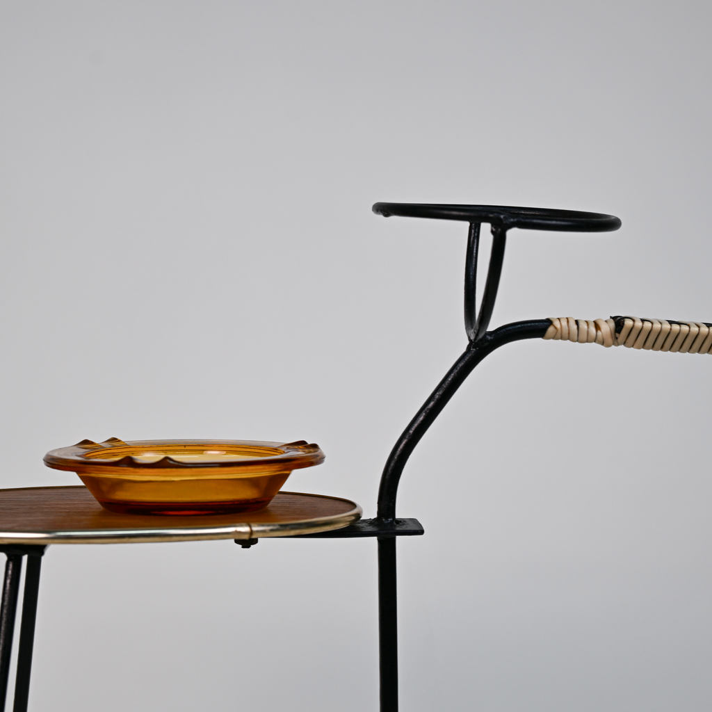 Danish Smoker’s Side Table with Magazine Rack – Teak & Metal