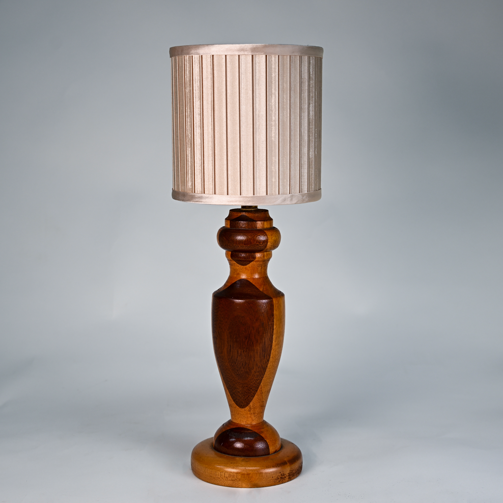 Hand-Turned Mixed Wood Table Lamp with Pleated Shade