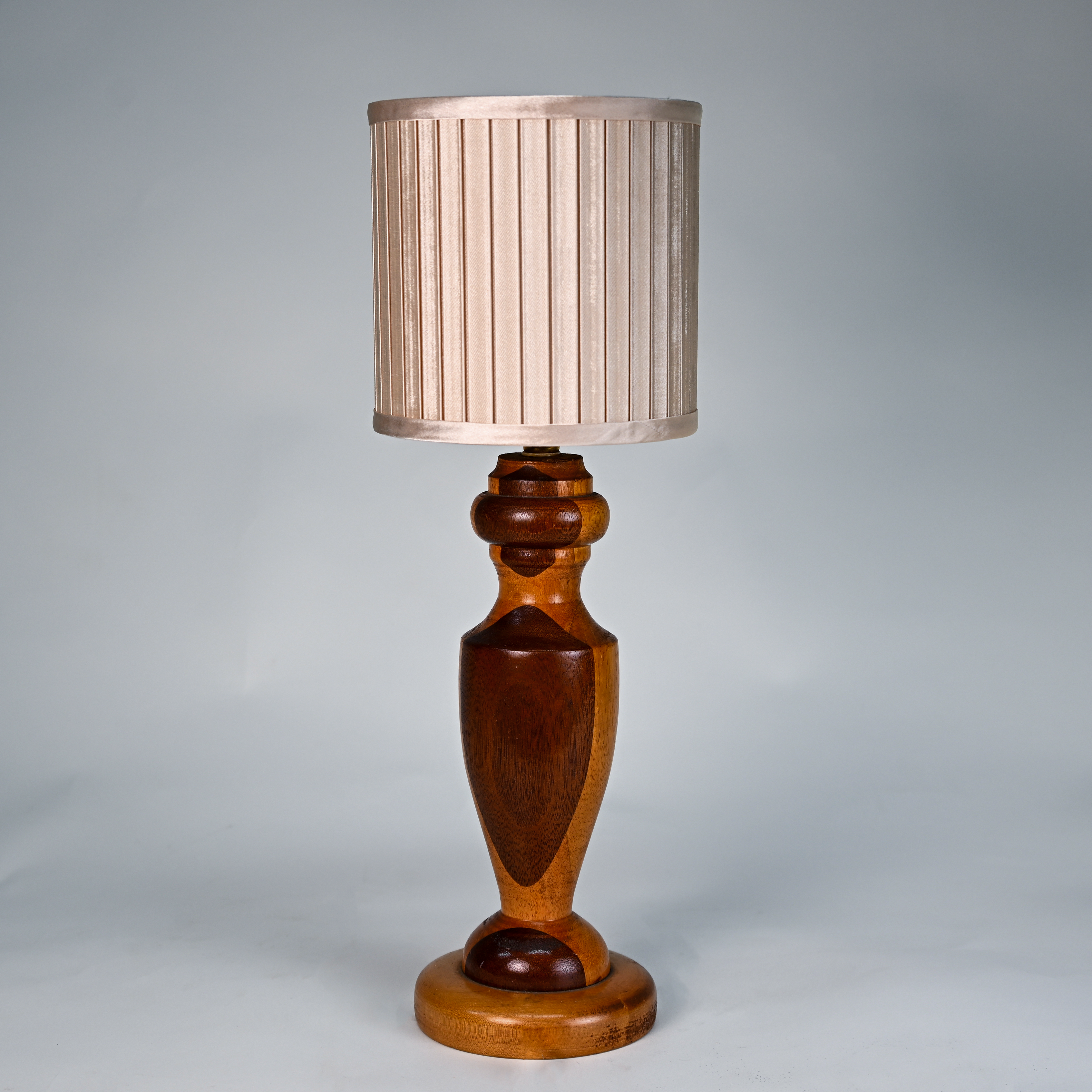 Hand-Turned Mixed Wood Table Lamp with Pleated Shade
