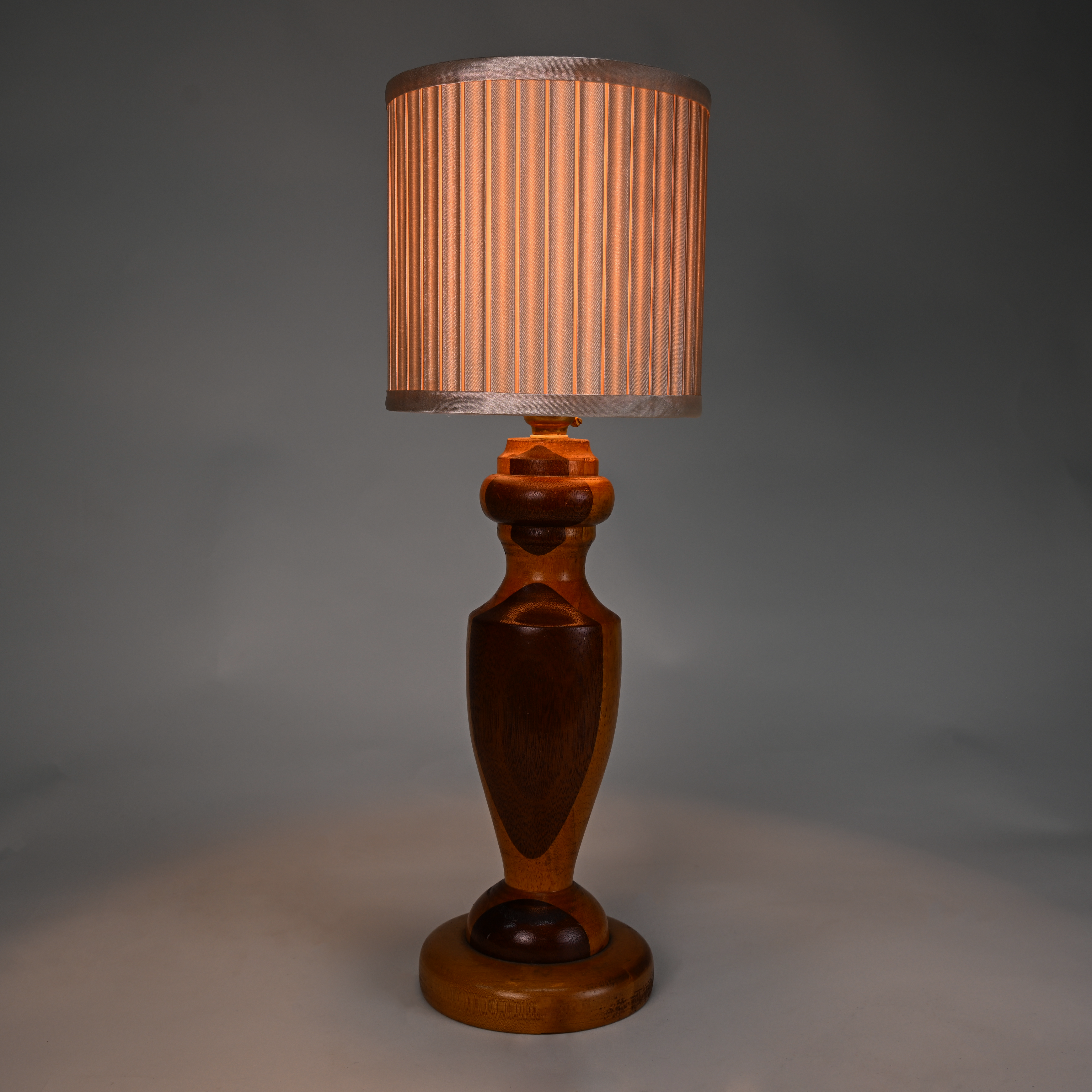 Hand-Turned Mixed Wood Table Lamp with Pleated Shade