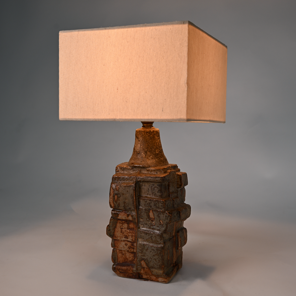 Signed Bernard Rooke "Mayan" Brutalist Ceramic Table Lamp