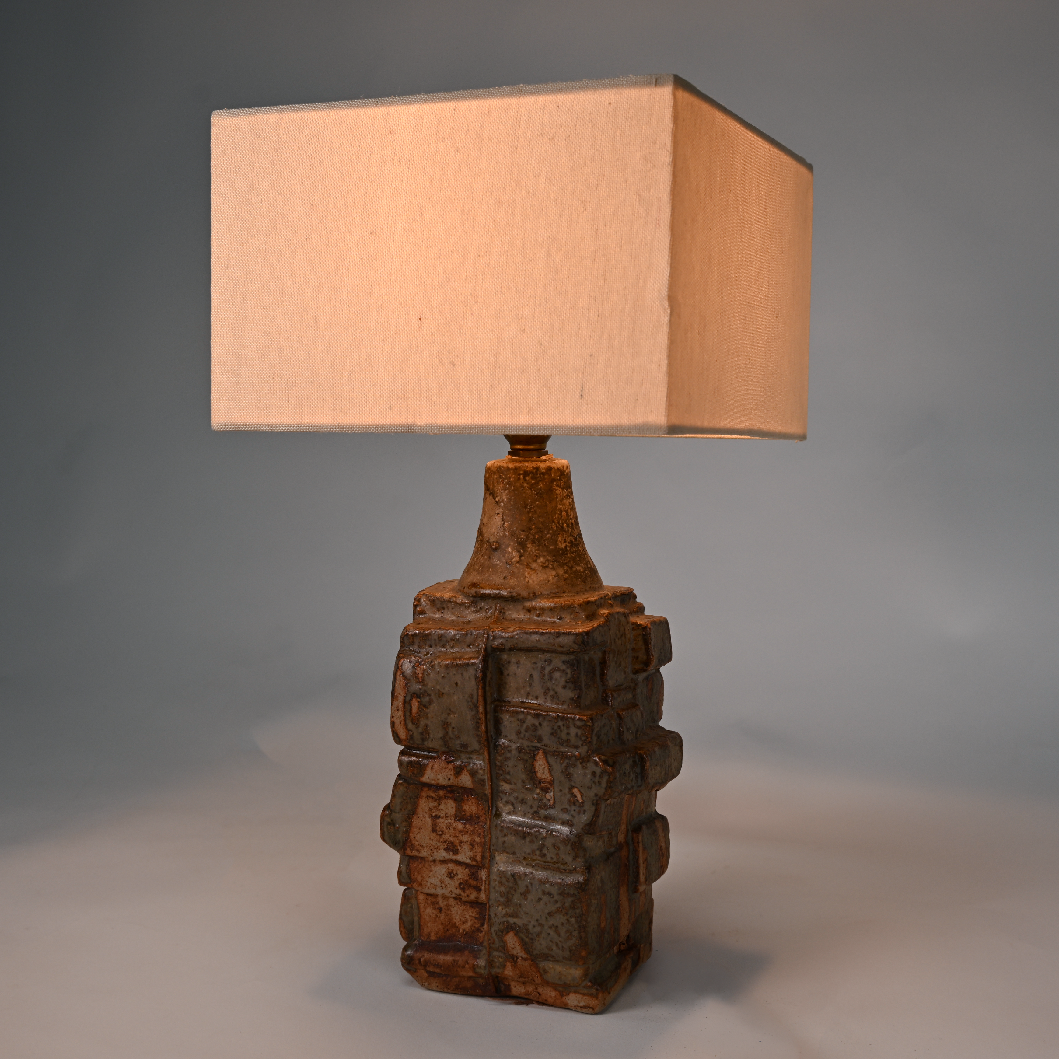 Signed Bernard Rooke "Mayan" Brutalist Ceramic Table Lamp