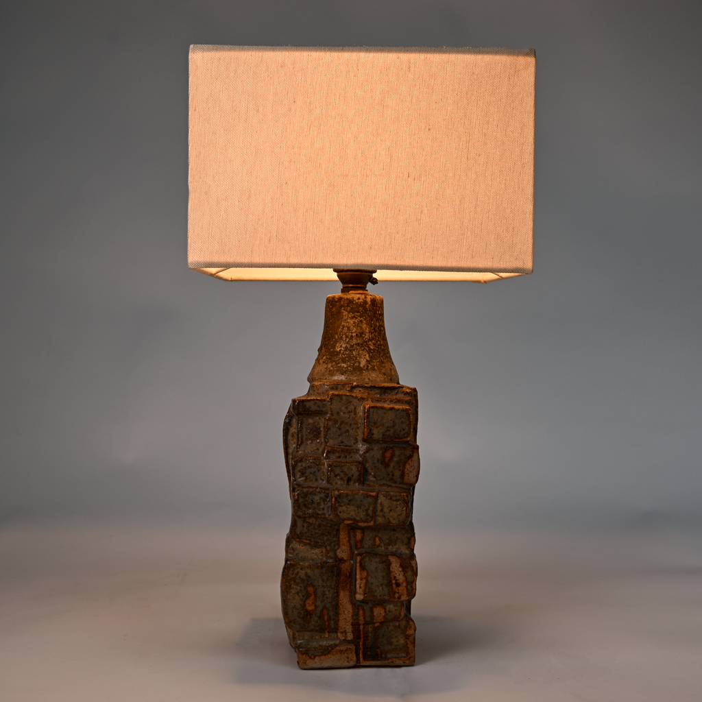 Signed Bernard Rooke "Mayan" Brutalist Ceramic Table Lamp
