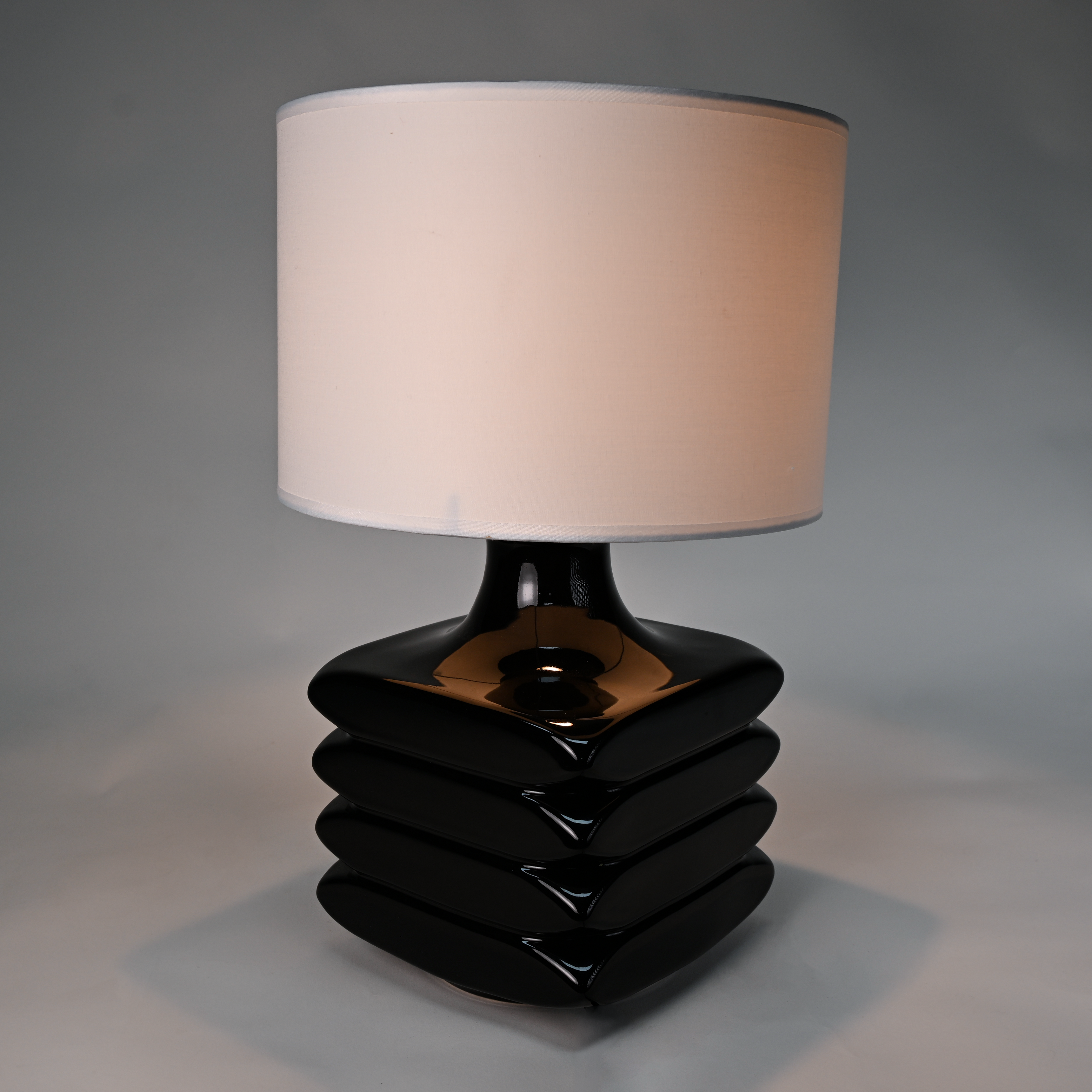 Black Glazed Faceted Ceramic Table Lamp Base, 1970s