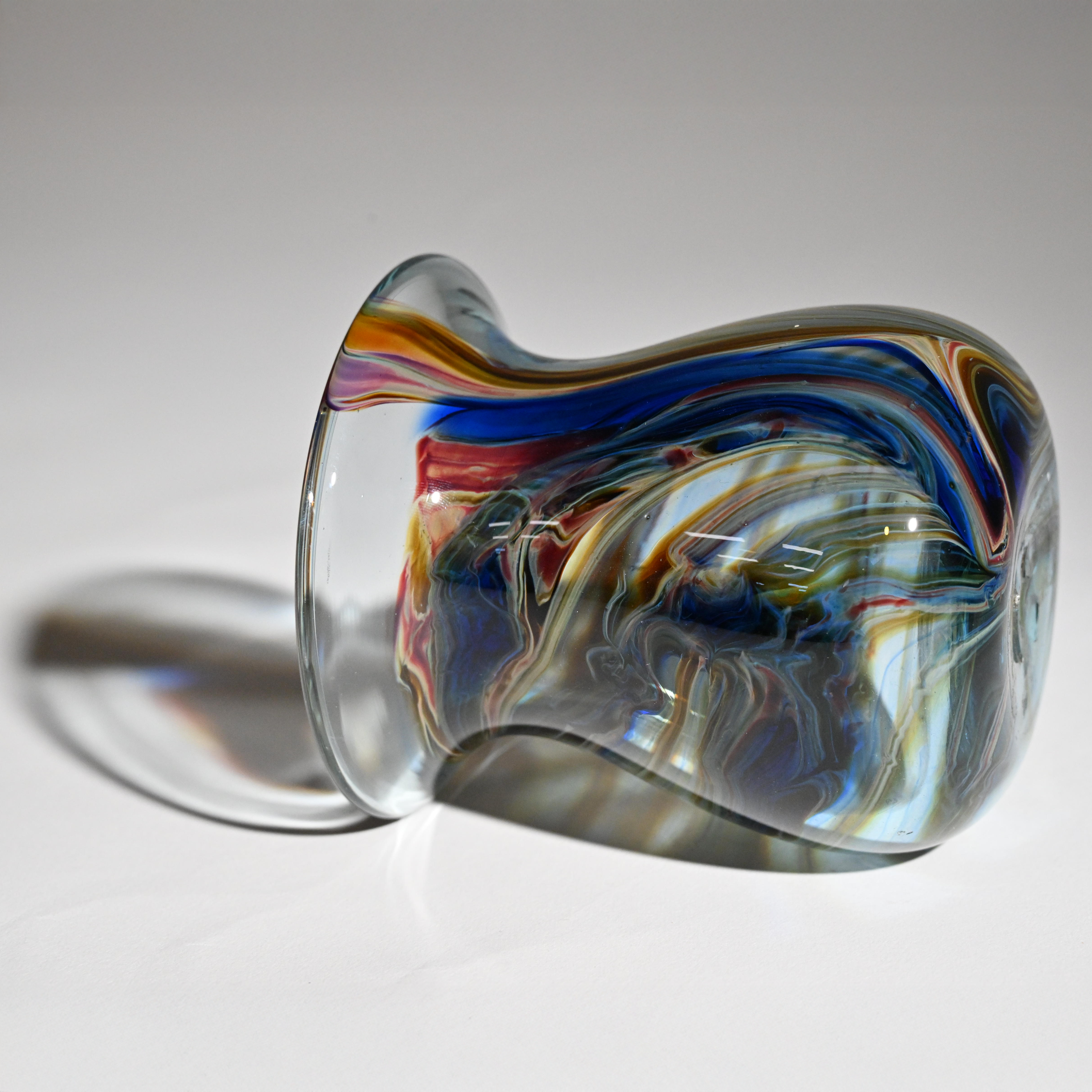 Handblown Studio Art Glass Swirl Vase – Blue & Gold