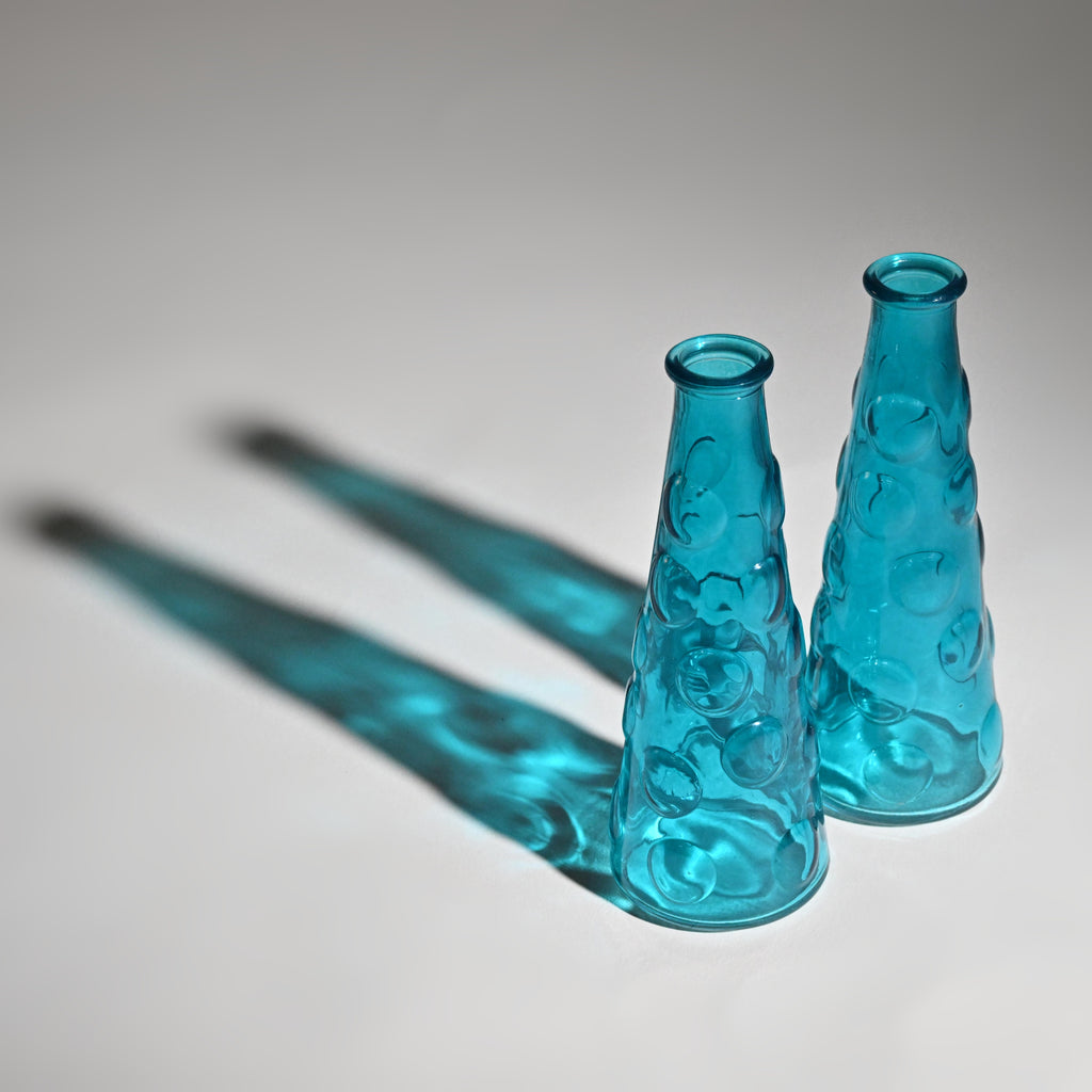 Pair of Italian Teal Blue Empoli-Style Glass MCM Bottle Vase