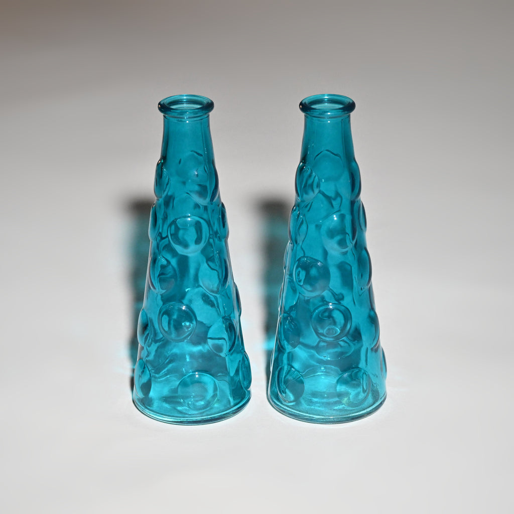 Pair of Italian Teal Blue Empoli-Style Glass MCM Bottle Vase