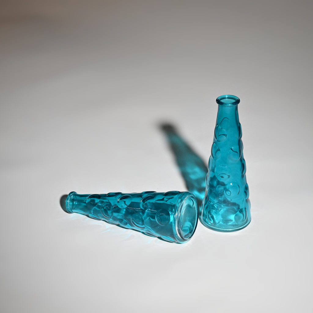 Pair of Italian Teal Blue Empoli-Style Glass MCM Bottle Vase
