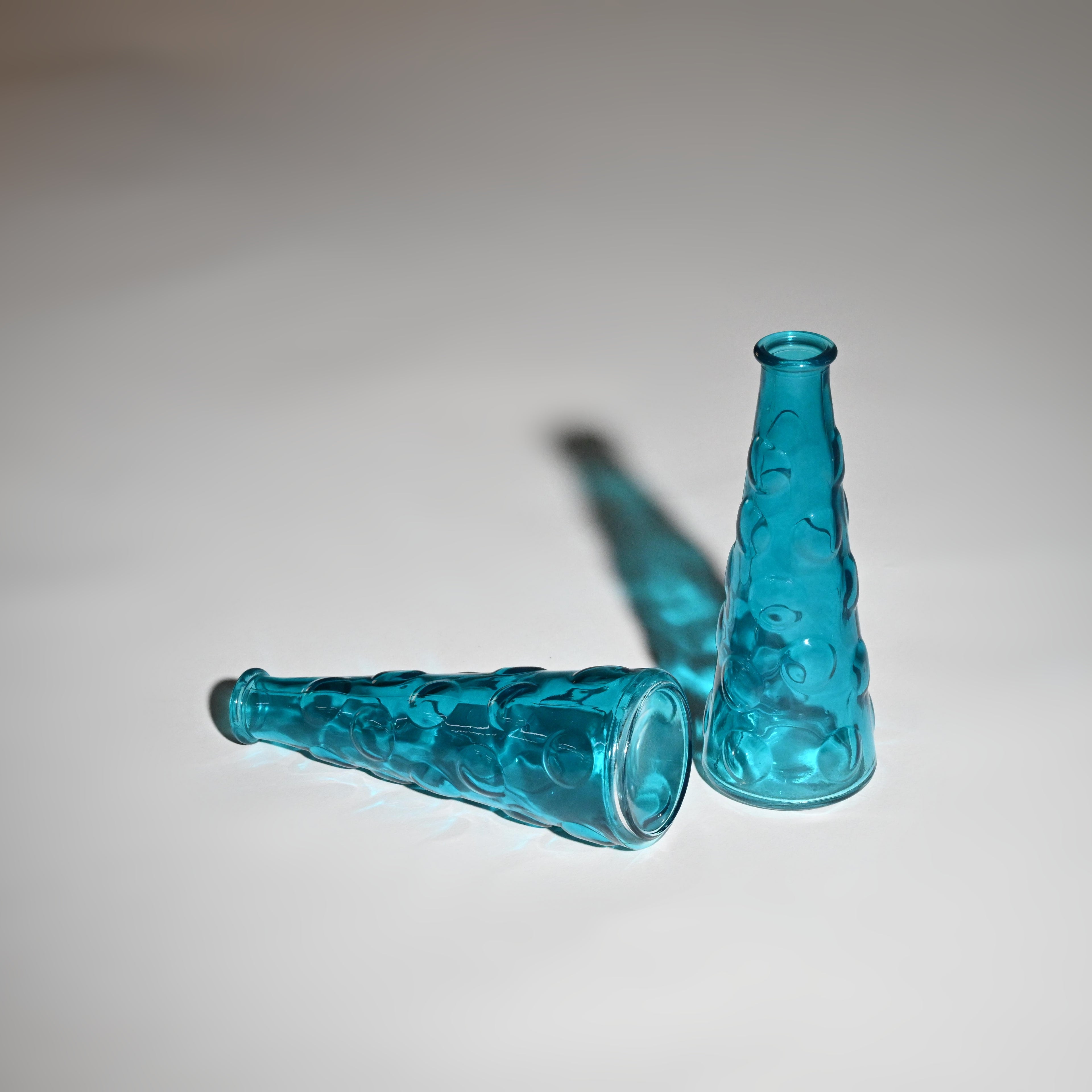Pair of Italian Teal Blue Empoli-Style Glass MCM Bottle Vase