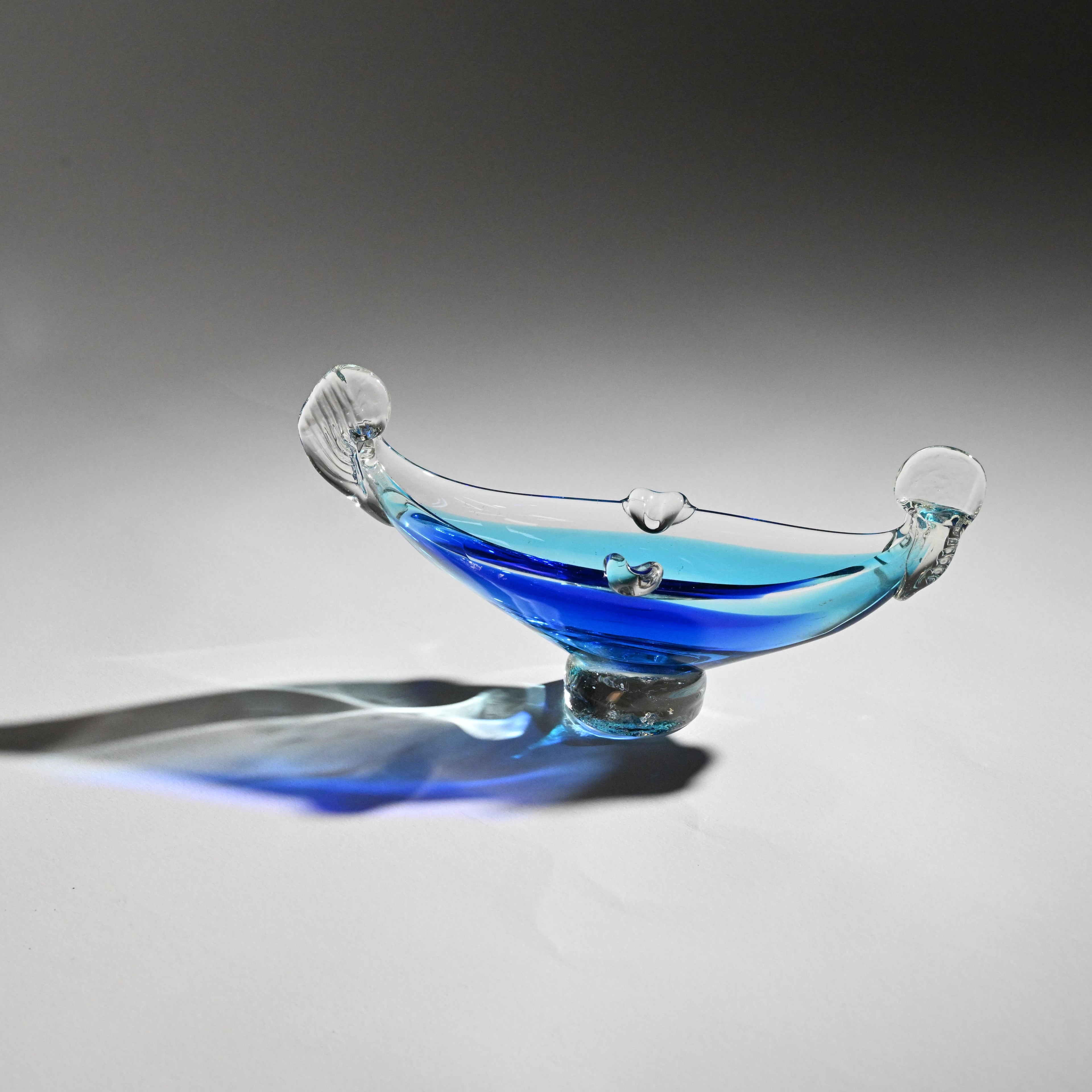 Murano Glass Gondola Bowl – Cobalt & Aqua Blue