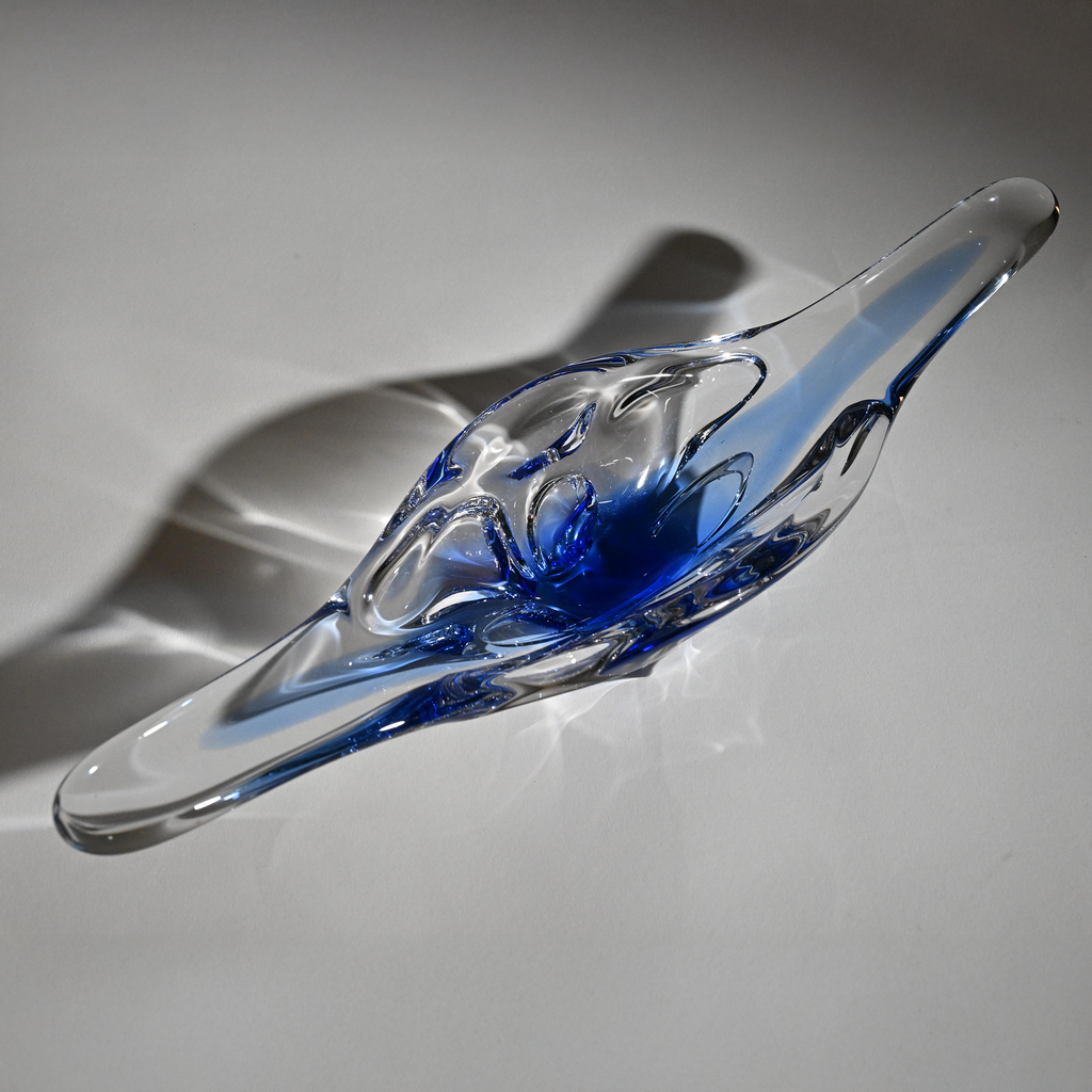 Mid-Century Cobalt Cased Art Glass Centerpiece Bowl