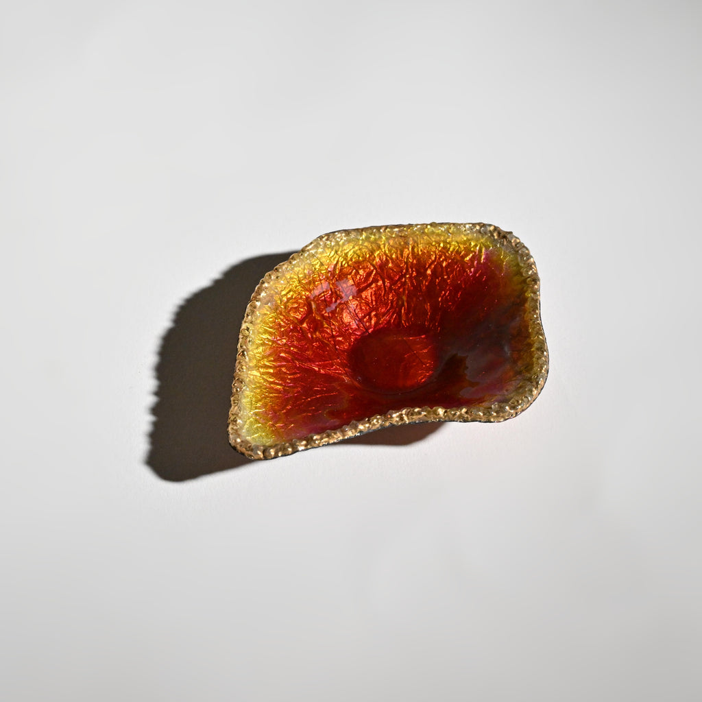 Iridescent Amberina Art Glass Trinket Dish
