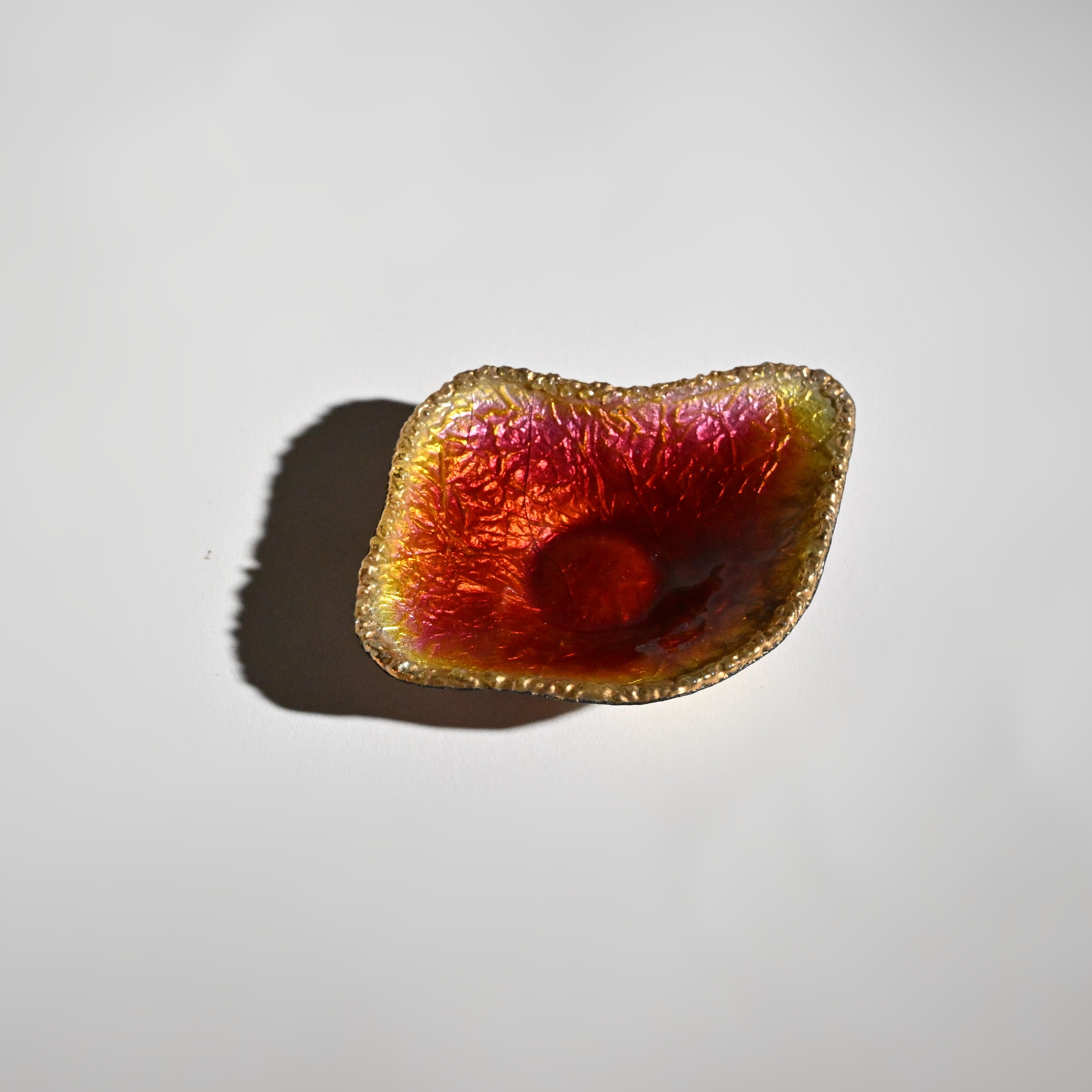 Iridescent Amberina Art Glass Trinket Dish