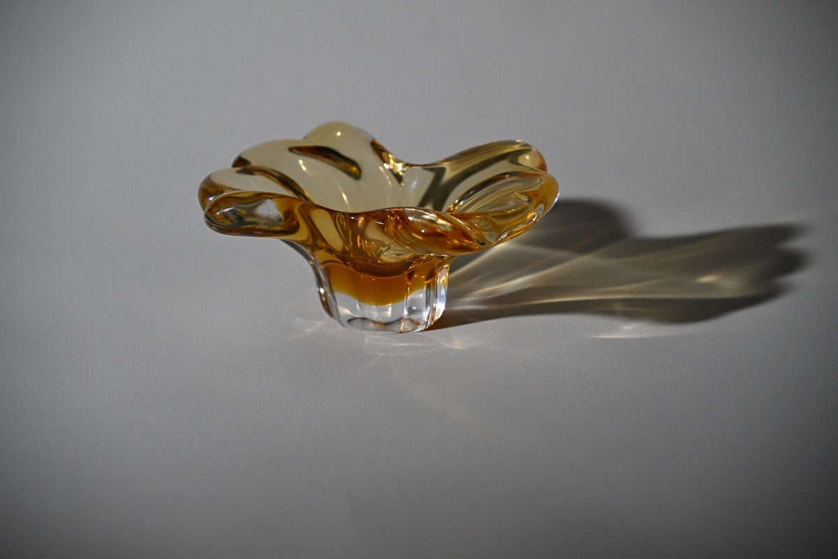 Amber Freeform Art Glass Bowls — Matched Pair