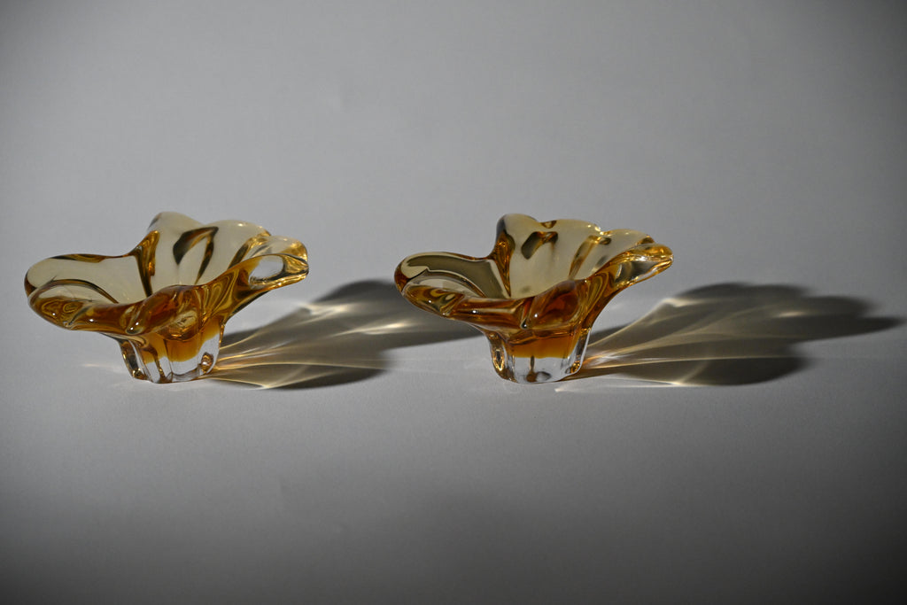 Amber Freeform Art Glass Bowls — Matched Pair
