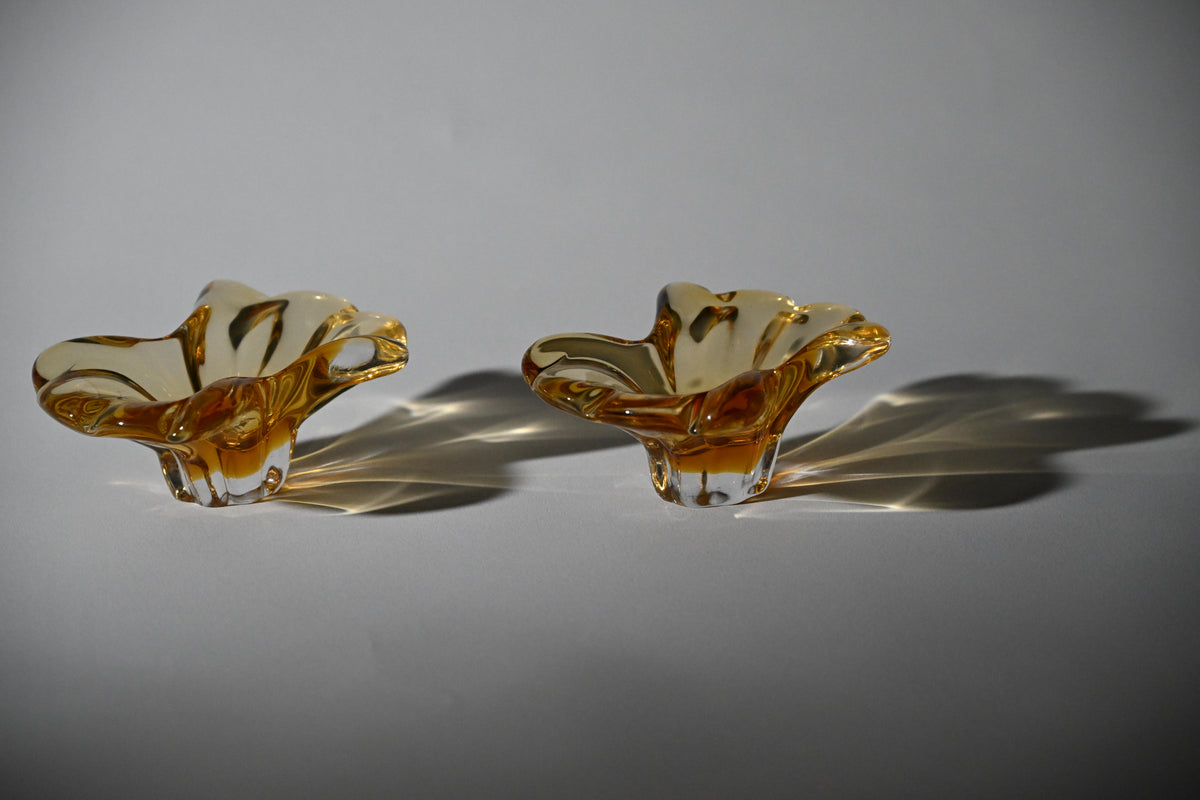 Amber Freeform Art Glass Bowls — Matched Pair