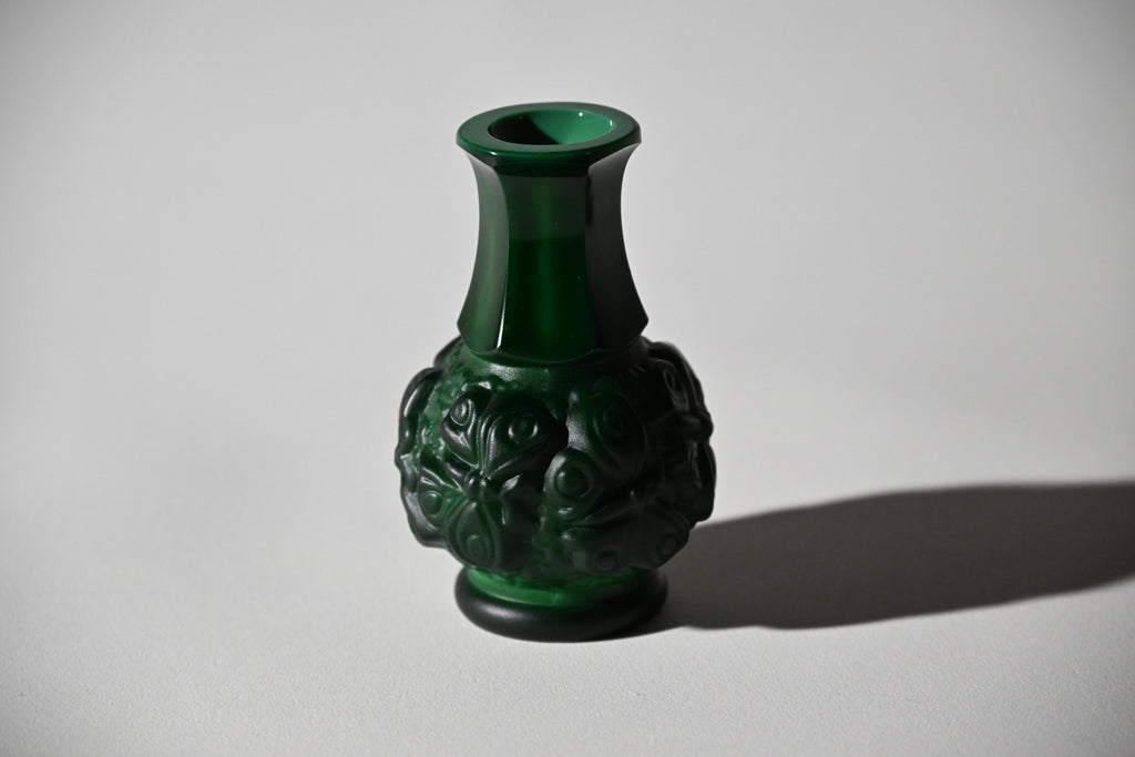 Czech Desna Malachite Glass Butterfly Vases, Pair