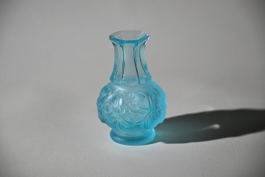 Art Déco Bohemian Aqua Blue Relief Glass Vases, Pair