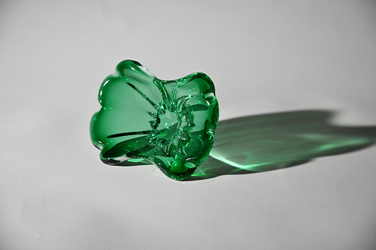 Emerald Green Freeform Art Glass Bowl, Mid-Century
