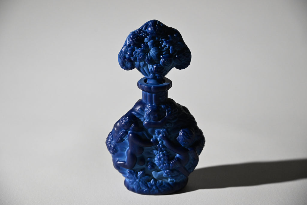Czech Art Deco Lapis Blue Malachite Glass Perfume Bottle