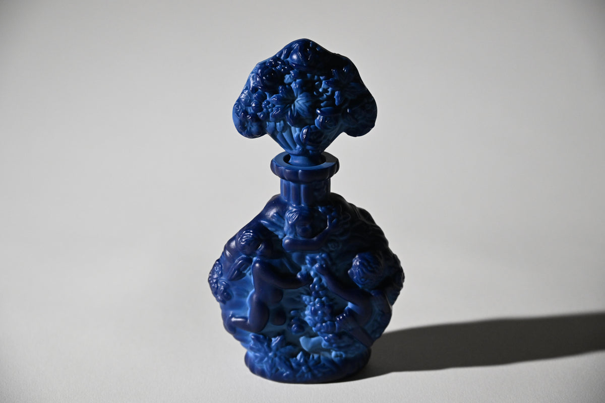 Czech Art Deco Lapis Blue Malachite Glass Perfume Bottle