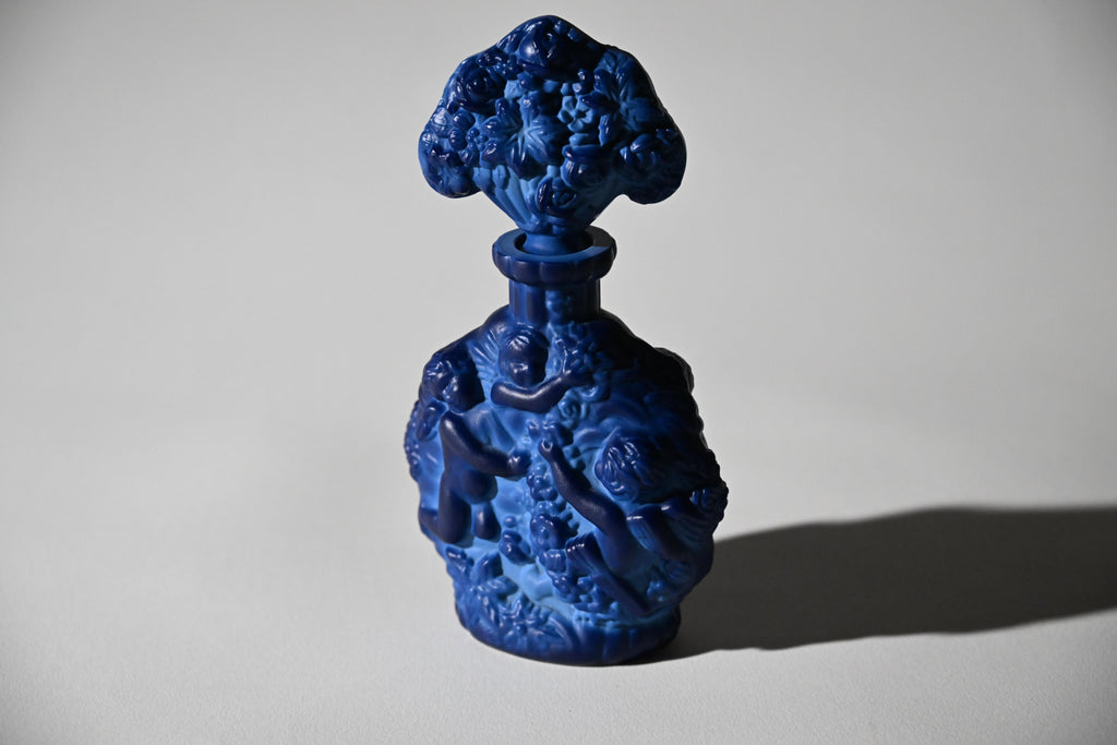 Czech Art Deco Lapis Blue Malachite Glass Perfume Bottle
