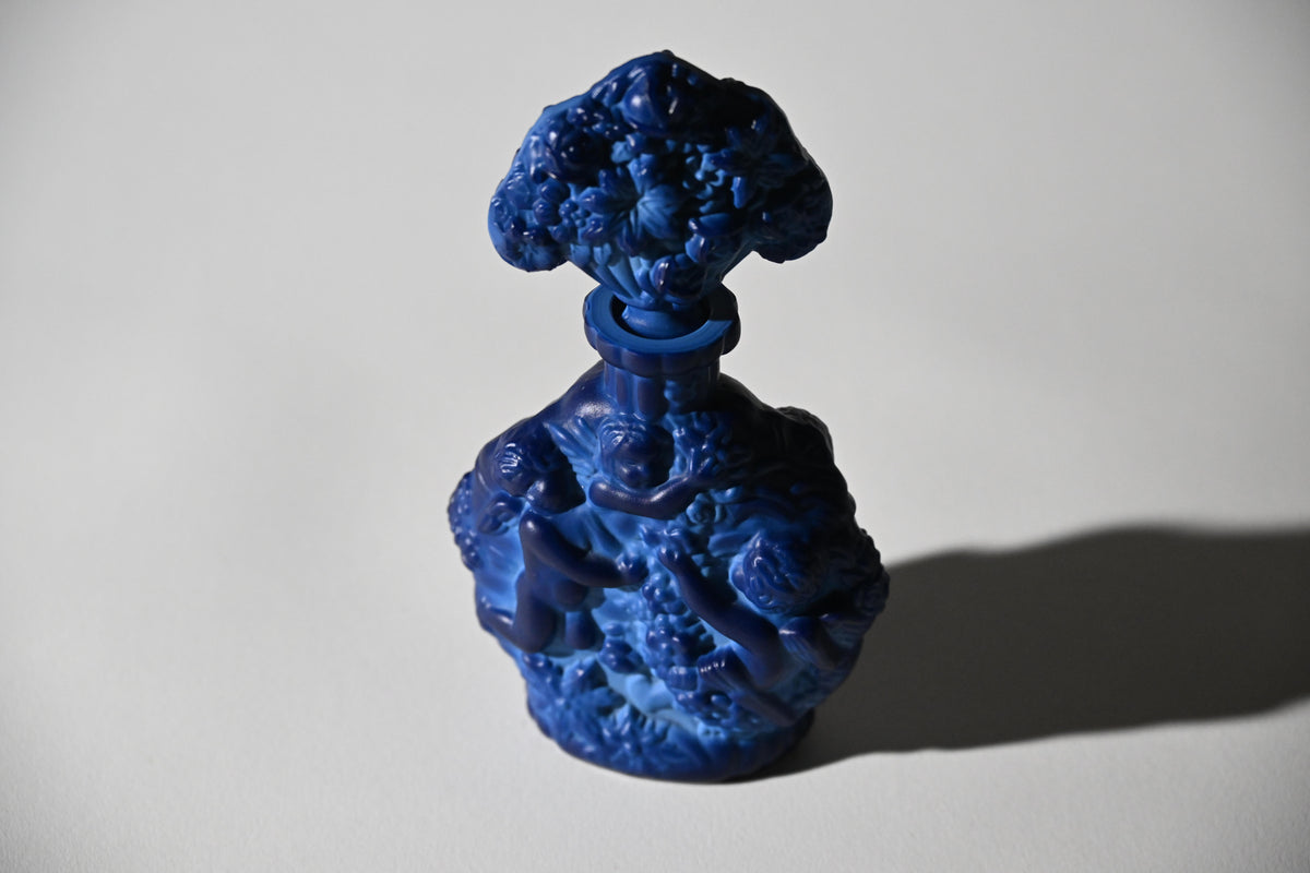 Czech Art Deco Lapis Blue Malachite Glass Perfume Bottle