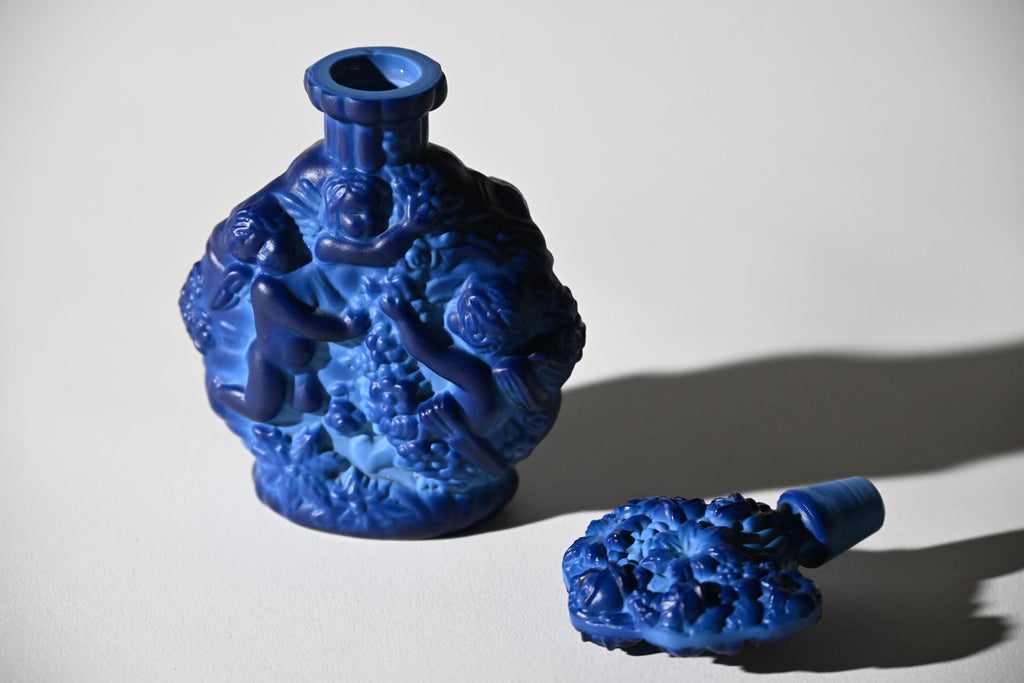 Czech Art Deco Lapis Blue Malachite Glass Perfume Bottle