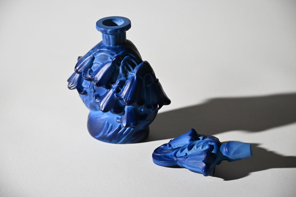 Czech Art Deco "Ingrid" Blue Malachite Glass Perfume Bottle