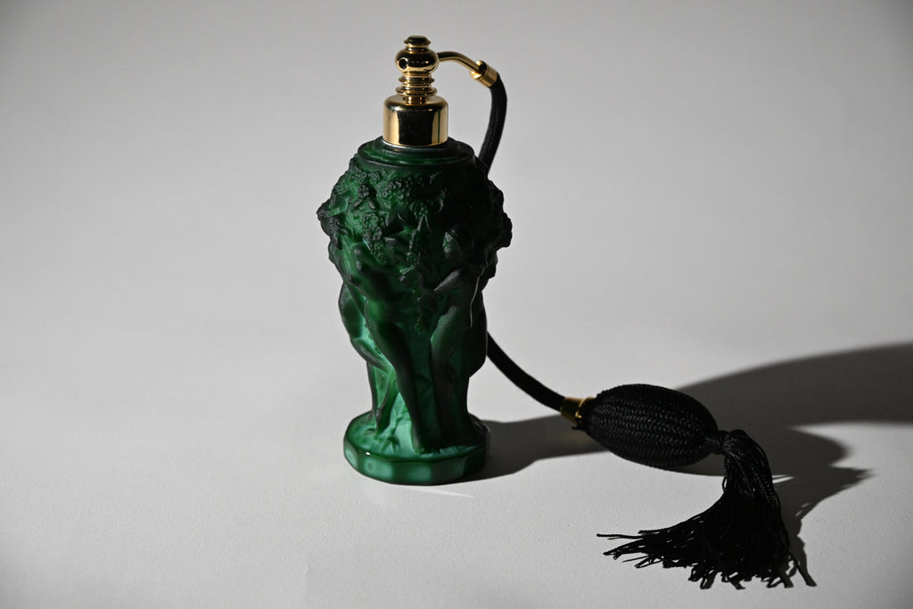 Czech Art Deco Malachite Glass Perfume Atomiser Bottle