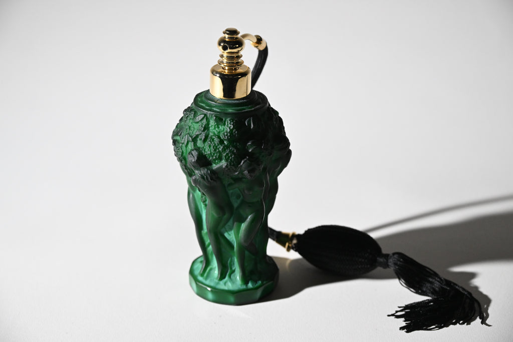 Czech Art Deco Malachite Glass Perfume Atomiser Bottle