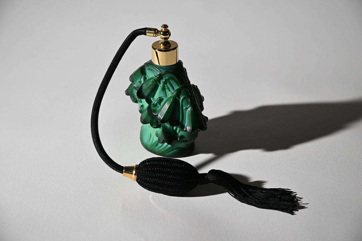 Czech Art Deco Malachite Green Glass Perfume Atomiser