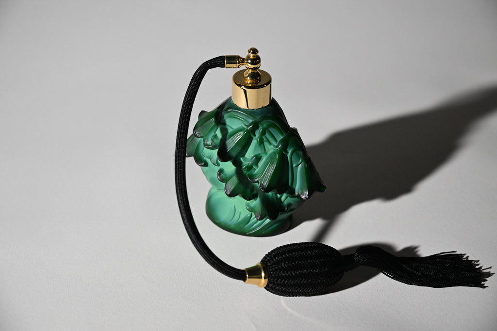 Czech Art Deco Malachite Green Glass Perfume Atomiser